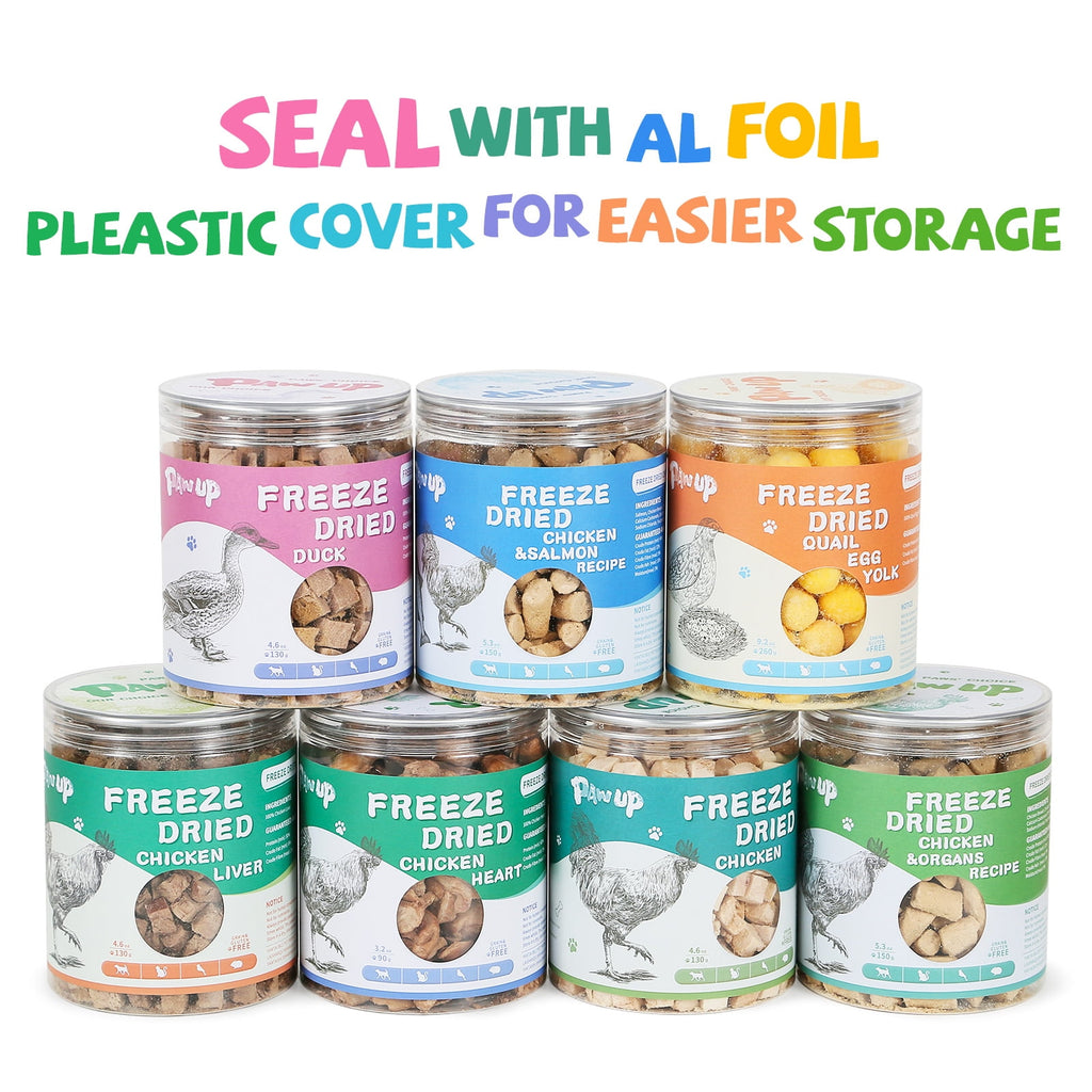 PAWUP Freeze Dried Salmon Dog & Cat Treats, All Natural Raw Cat Food Topper, Hign Protein Chew Pet Training Treats, Chicken & Salmon Recipe, 5.3oz