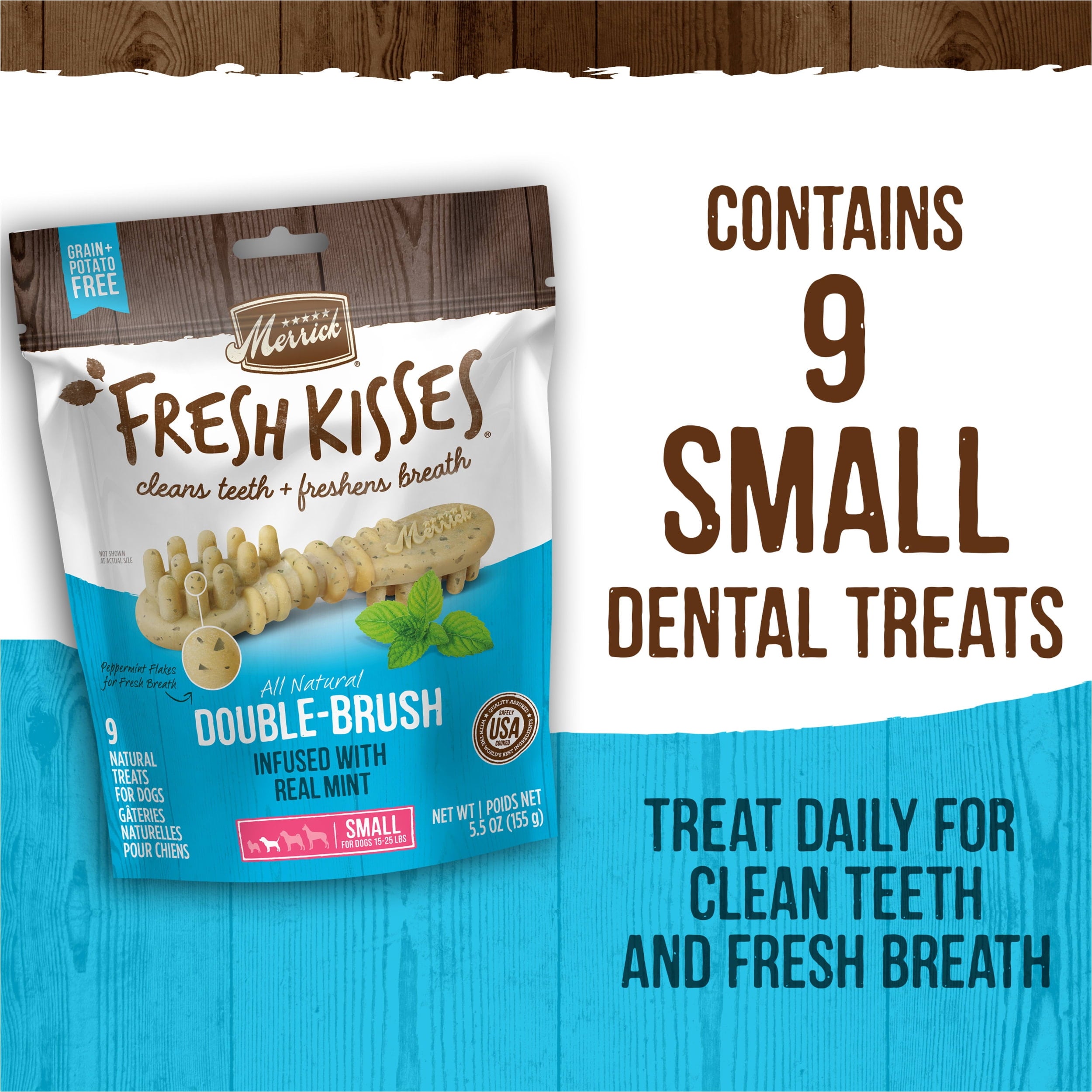 Merrick Fresh Kisses Small Dog Treats, Real Mint Flavor Dental Chews, 23 oz Box (36 Count)