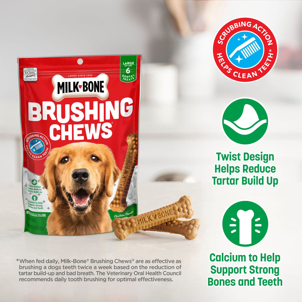 Milk Bone Brushing Chews Daily Dental Dog Treats, Large, 24.2 oz Bag, 18 Bones Per Bag