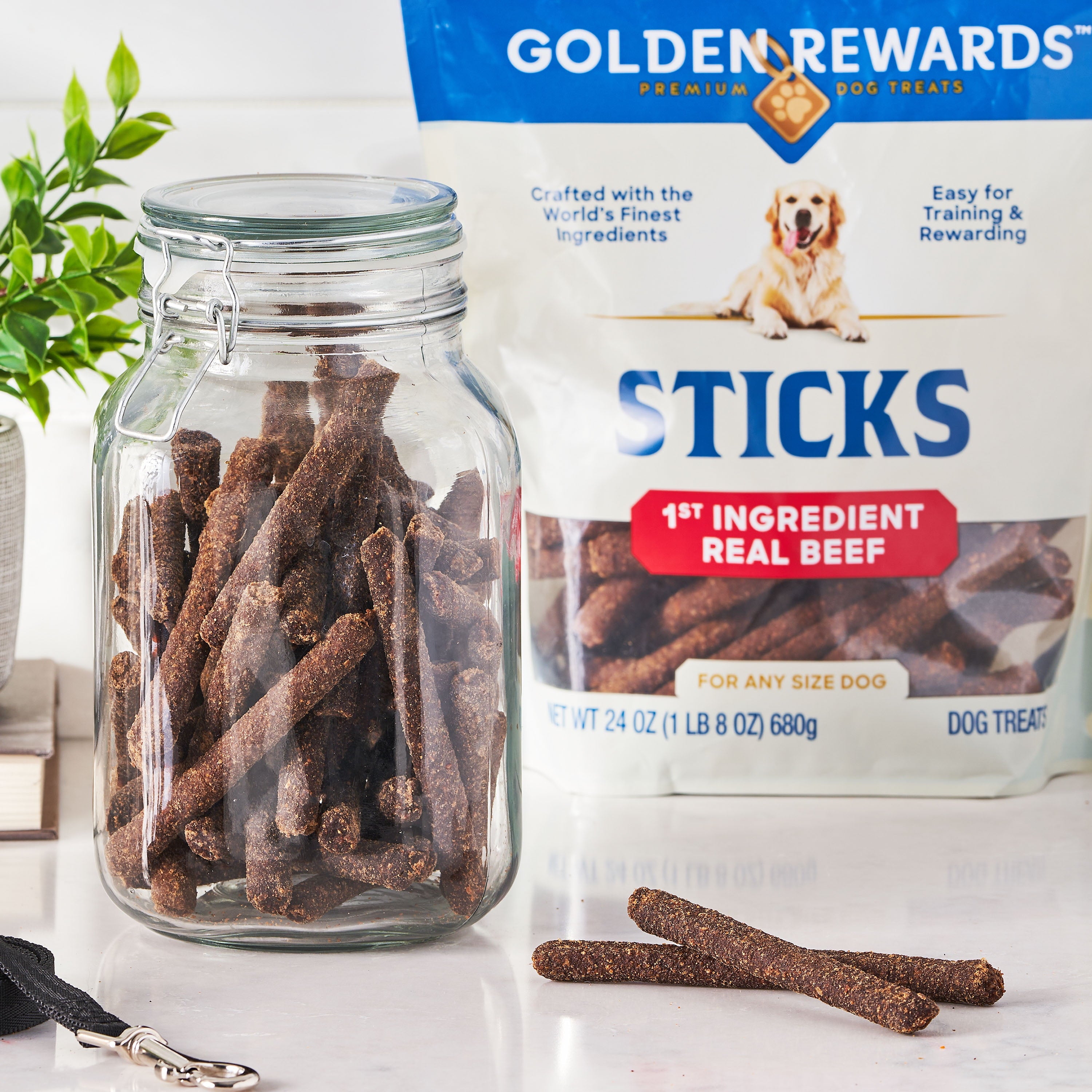 Golden Rewards Dry Beef Stick Dog Treats, 24 oz Bag
