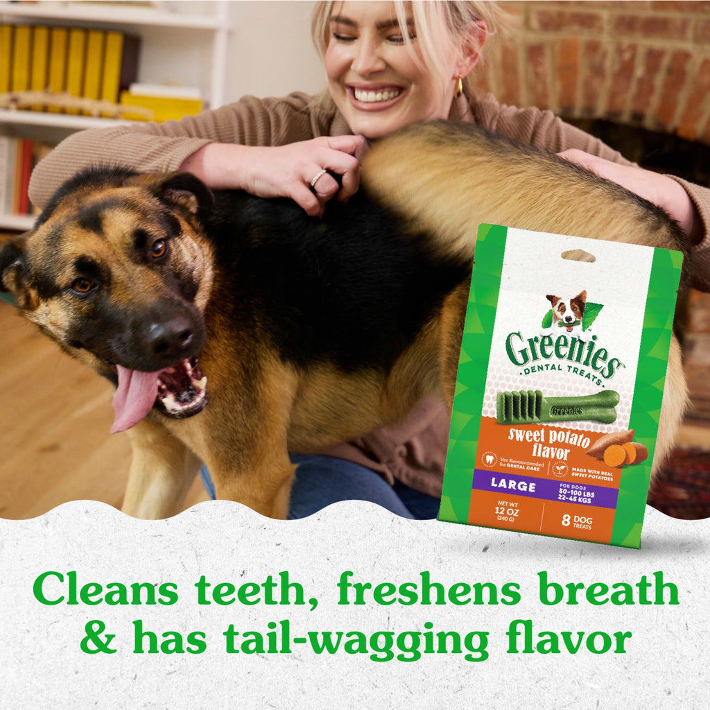Greenies Large Natural Dog Dental Treats, Sweet Potato Flavor, 12 Oz Pack (8 Treats)