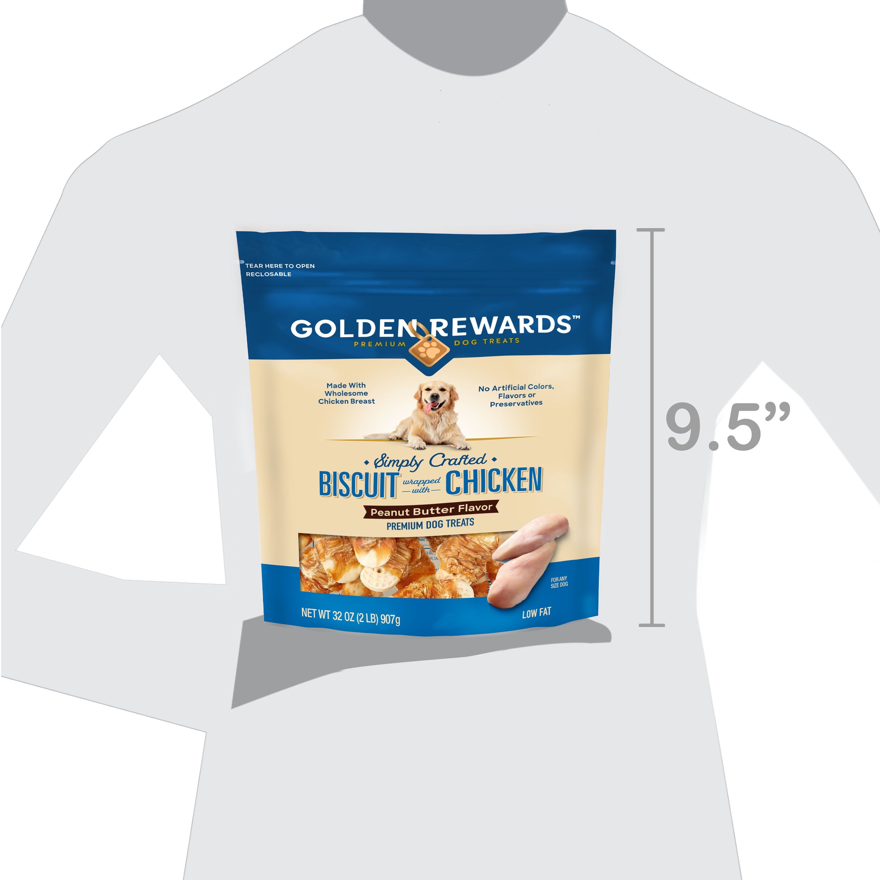 Golden Rewards Peanut Butter Flavor Biscuit Wrapped with Chicken Dry Biscuit Treats for Dogs, 32 oz