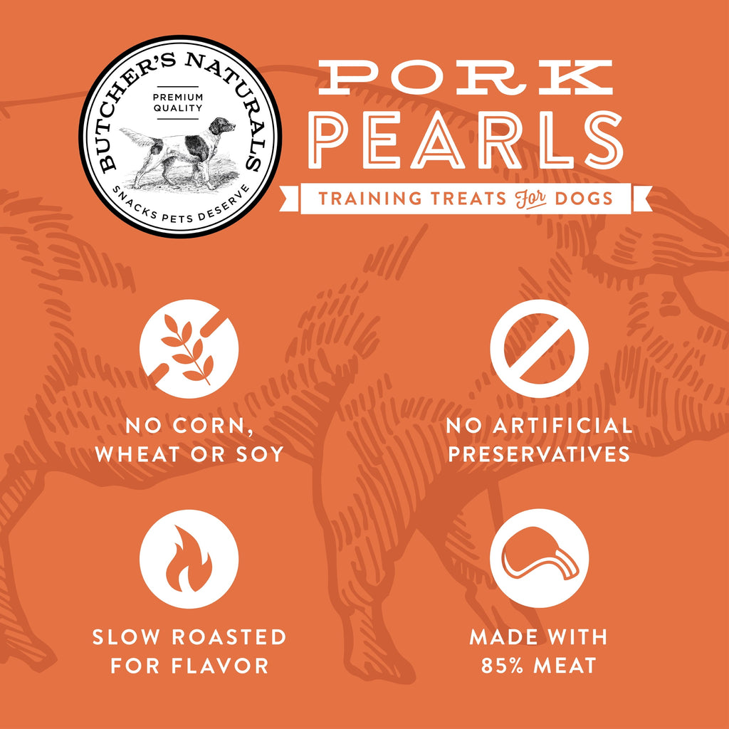 Butcher's Naturals Dry Pork Pearls Training Treats for Dogs, 10 oz