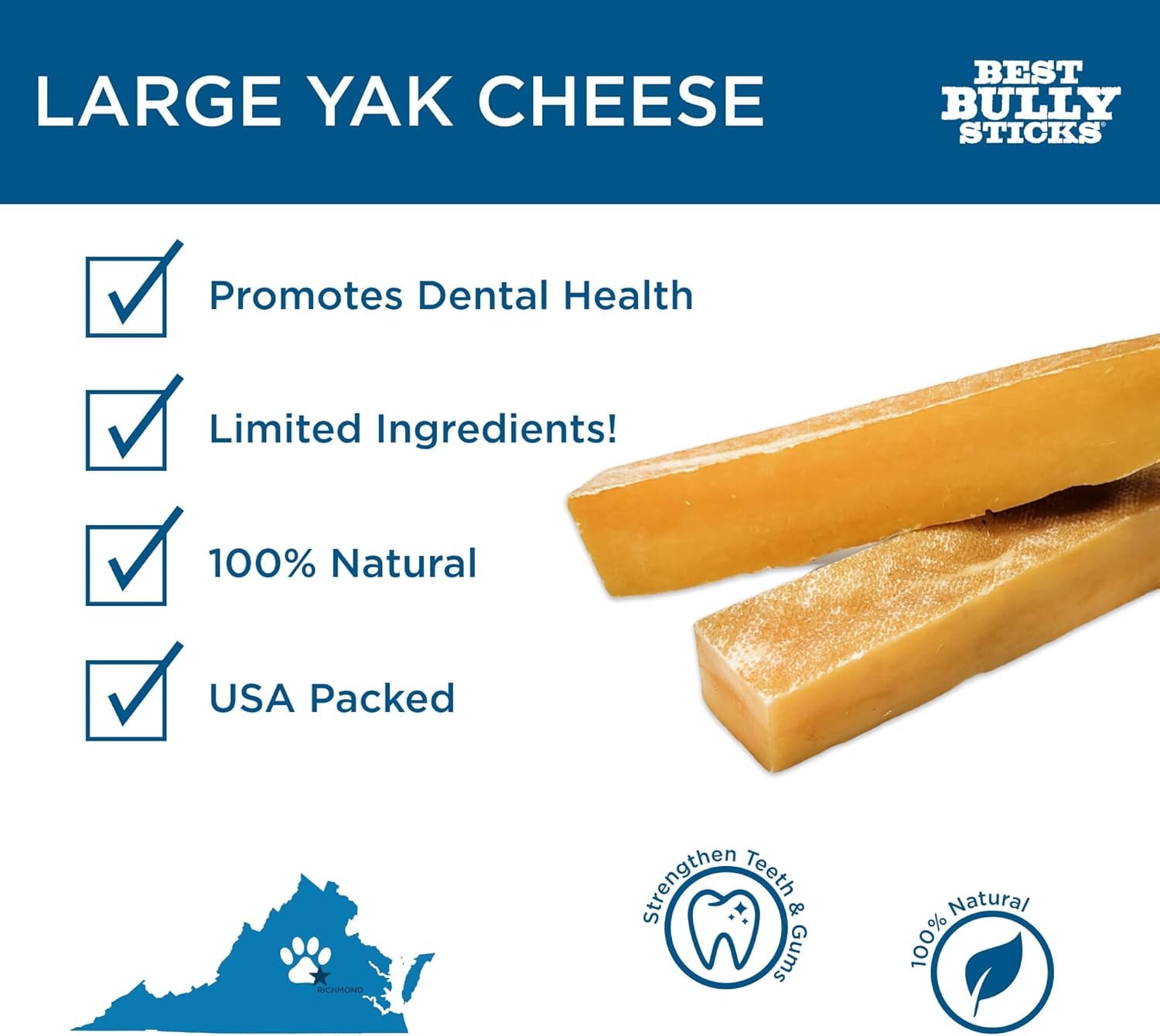 Best Bully Sticks Himalayan Yak Cheese for Dogs, Large 3 Pack - Natural Yak Chews for Dogs - Lactose Free Odor Free - Long Lasting Dog Chews