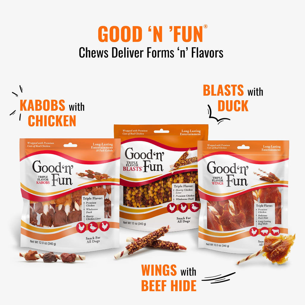 Good ‘n’ Fun Triple Flavor Colossal Kabobs, Rawhide Chews for Extra Large Dogs (+120 lbs), 3 Count