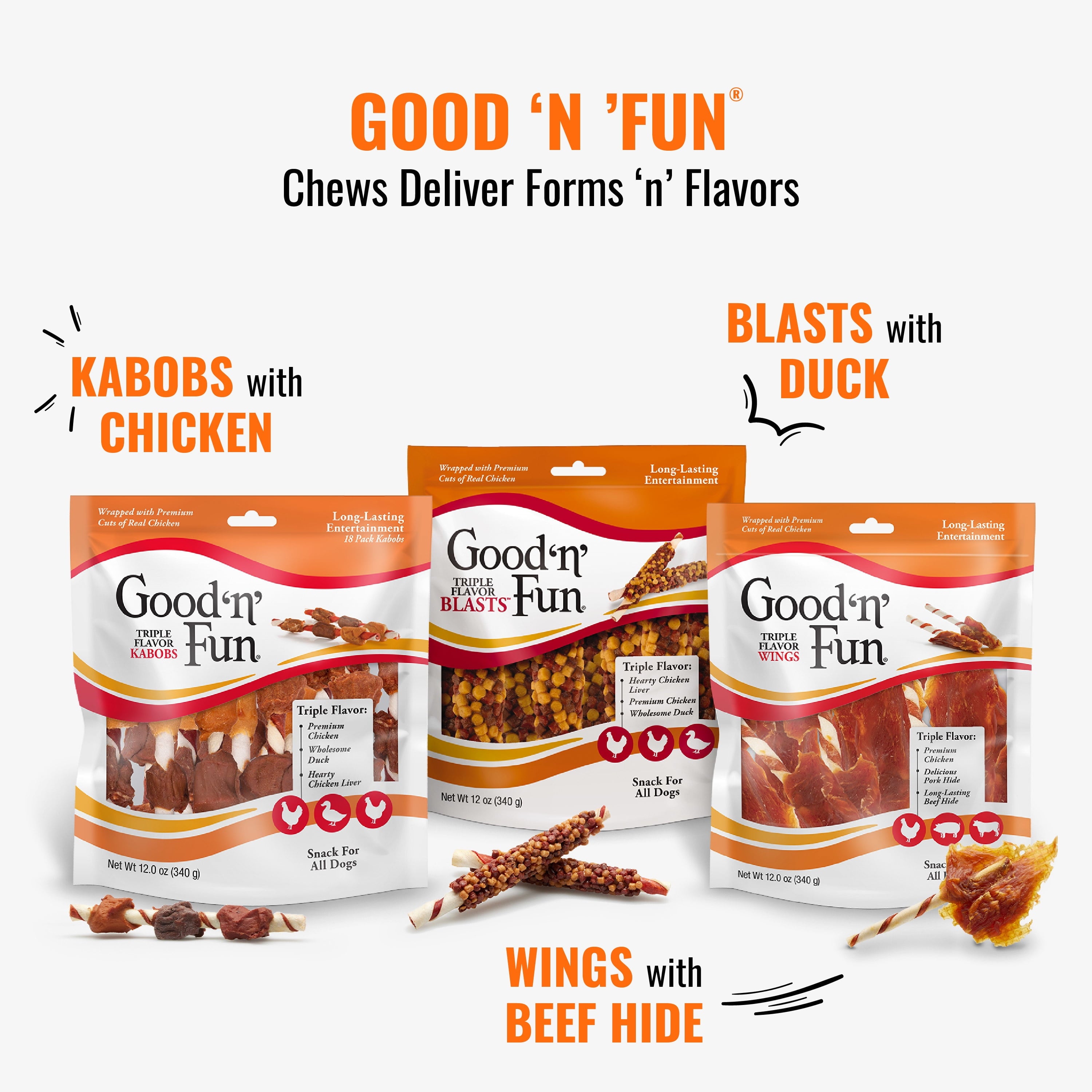 Good ‘n’ Fun Triple Flavor Colossal Kabobs, Rawhide Chews for Extra Large Dogs (+120 lbs), 3 Count