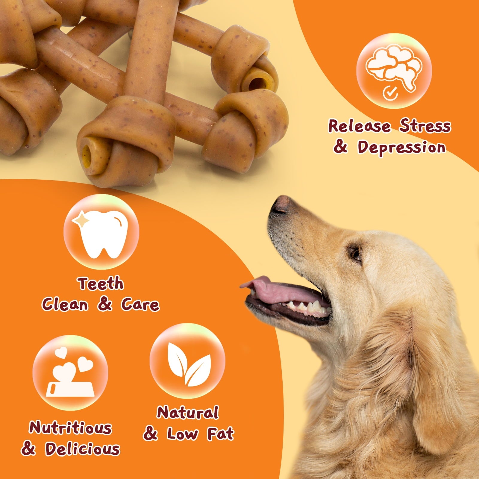 Jungle Calling Rawhide Free 6.5'' Peanut Butter Bones Dog Treats,Dog Chews for Dogs,4 Count