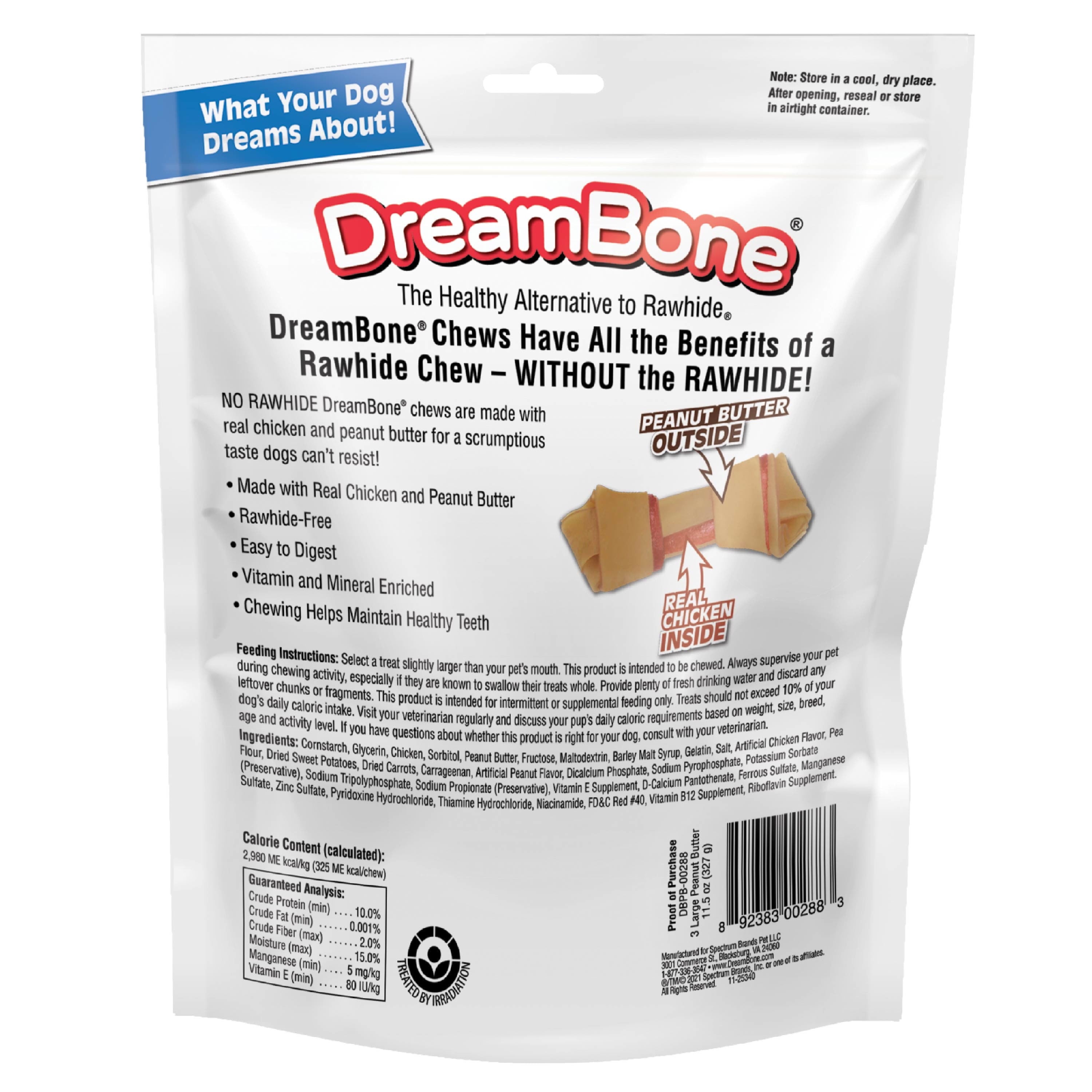 DreamBone Peanut Butter Flavored Rawhide-Free Dog Chews, Large, 12 Oz. (3 Count)