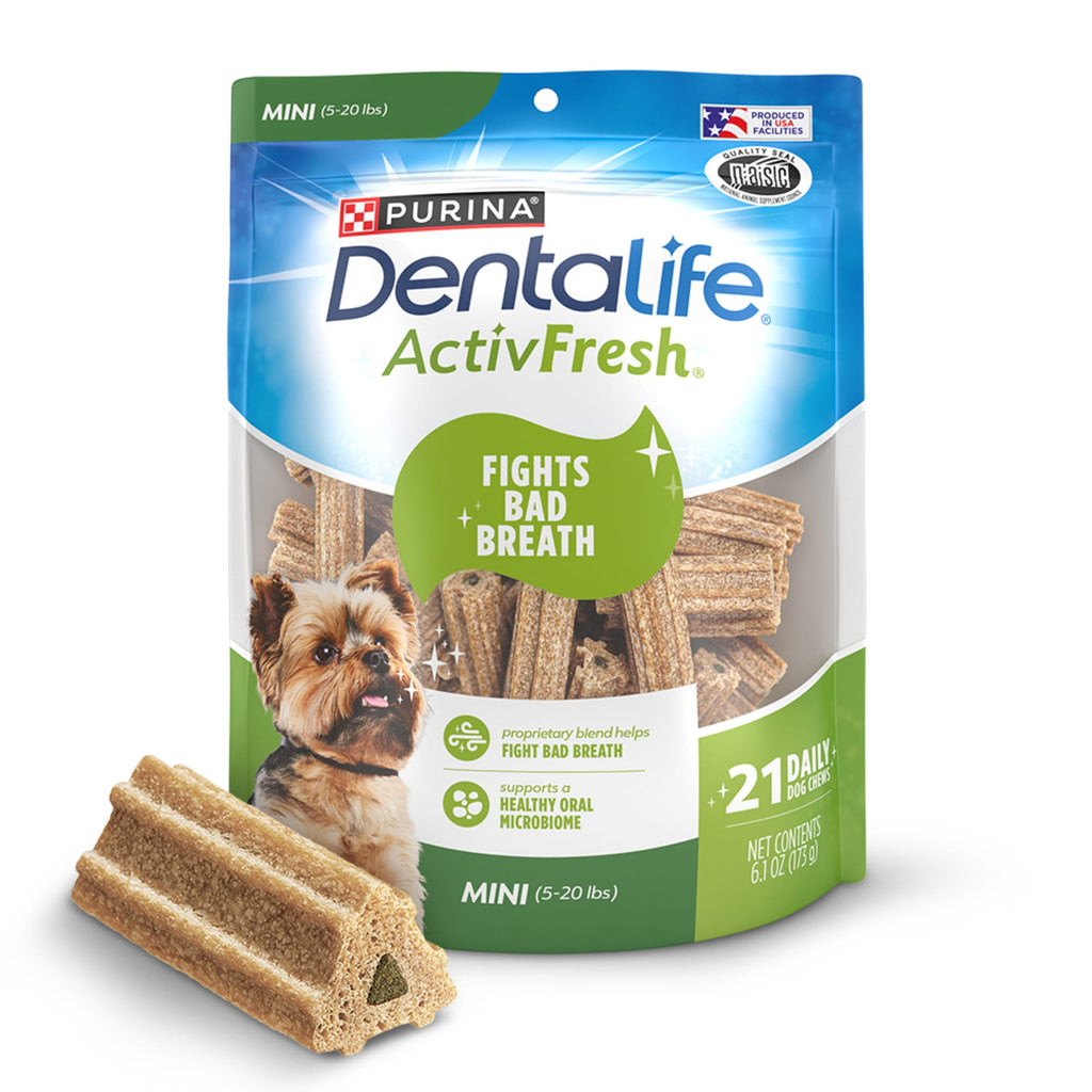 (4 pack) Purina DentaLife ActivFresh Mini Dog Treats Dental Chews with Chicken, 6.1 oz Pouch (4 Count)