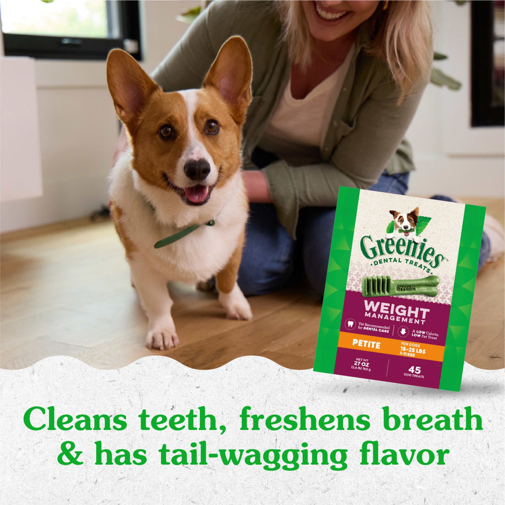 Greenies Weight Management Petite Natural Dog Dental Care Chews Weight Control Dog Treats, 27 Oz Pack (45 Treats)