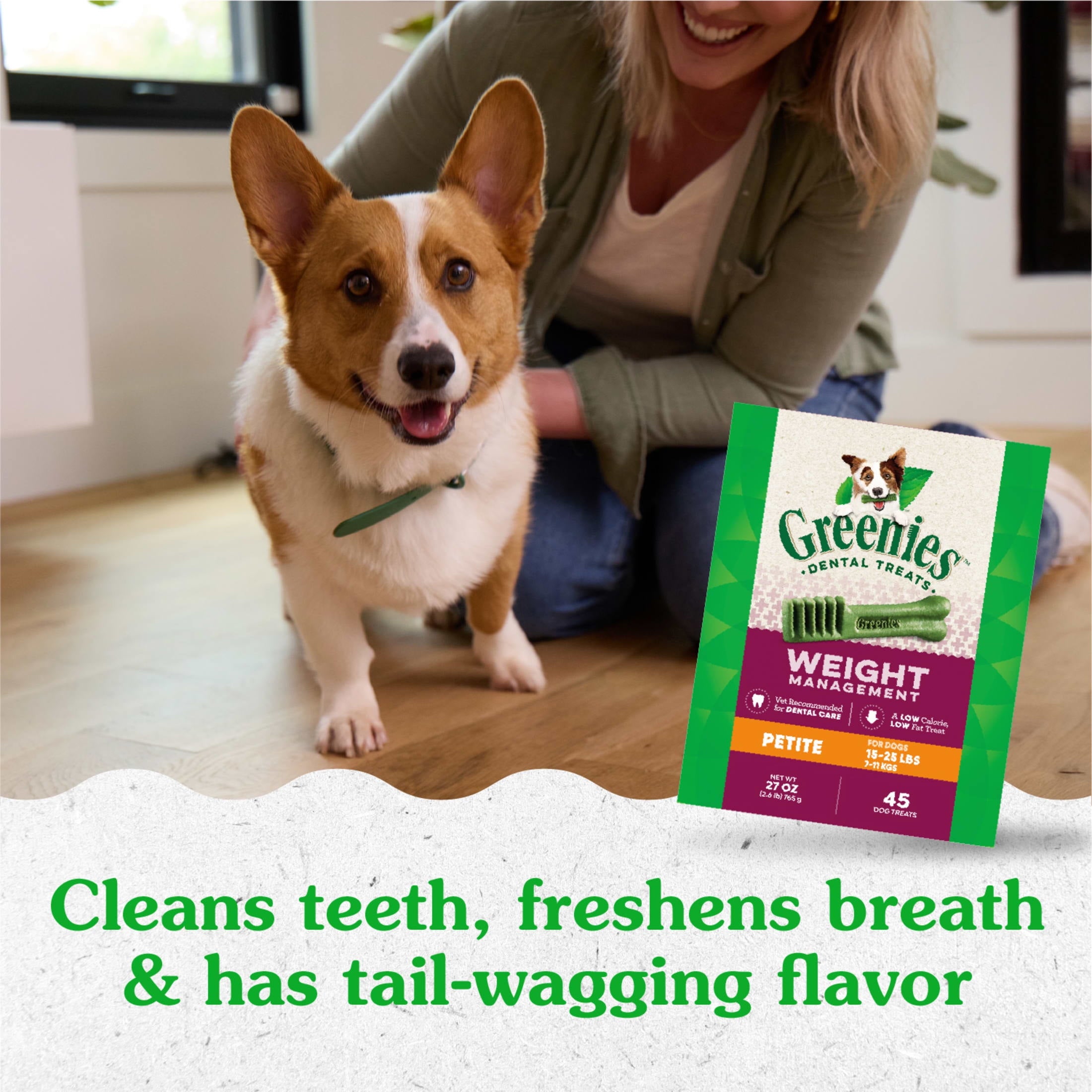 Greenies Weight Management Petite Natural Dog Dental Care Chews Weight Control Dog Treats, 27 Oz Pack (45 Treats)