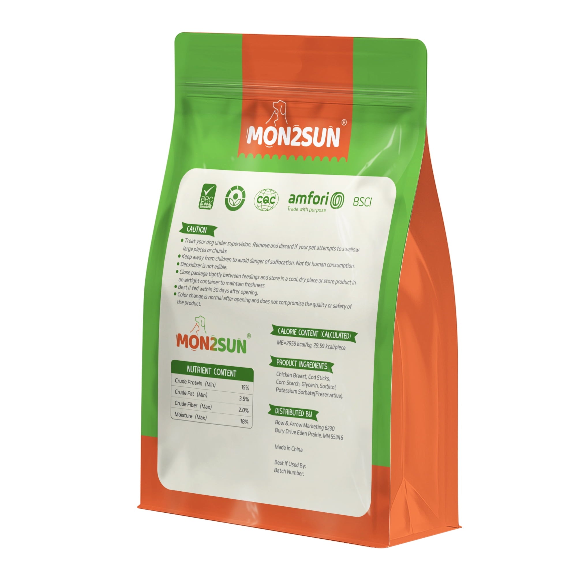 MON2SUN Chicken Wrapped Cod Sticks Rawhide Free Dog Treats for Small Dogs, 4.5-inch Snacks, 14 oz