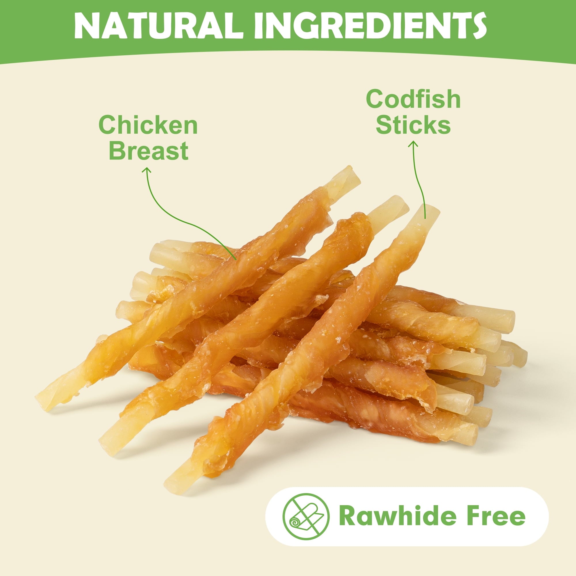 MON2SUN Chicken Wrapped Cod Sticks Rawhide Free Dog Treats for Small Dogs, 4.5-inch Snacks, 14 oz