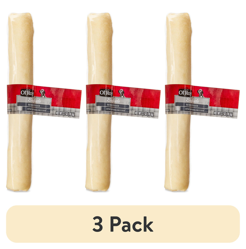 (3 pack) Ol' Roy Rawhide 9" Retriever Beef hide Chew for Dogs, Dry, 2.7 oz