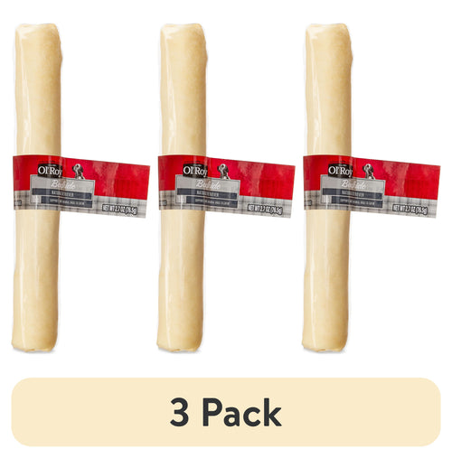 (3 pack) Ol' Roy Rawhide 9" Retriever Beef hide Chew for Dogs, Dry, 2.7 oz