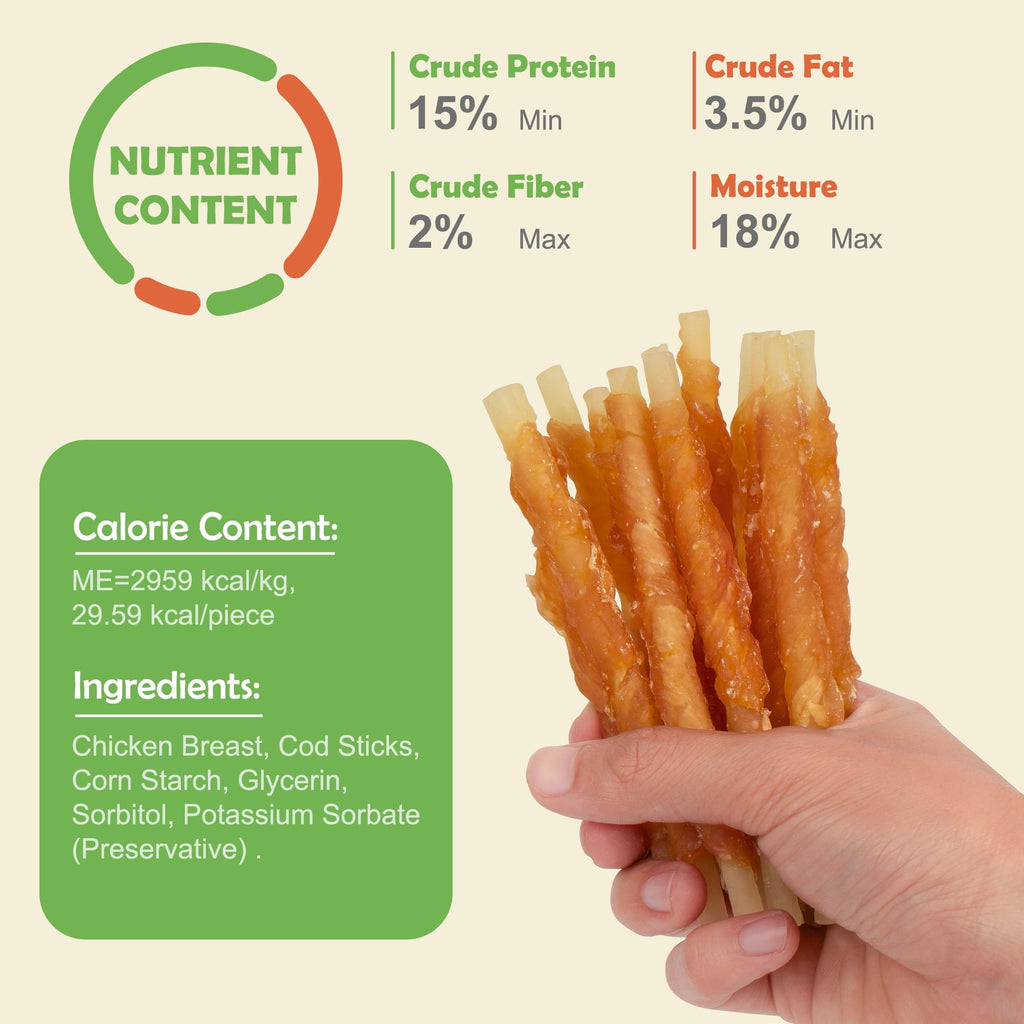 MON2SUN Chicken Wrapped Cod Sticks Rawhide Free Dog Treats for Small Dogs, 4.5-inch Snacks, 14 oz