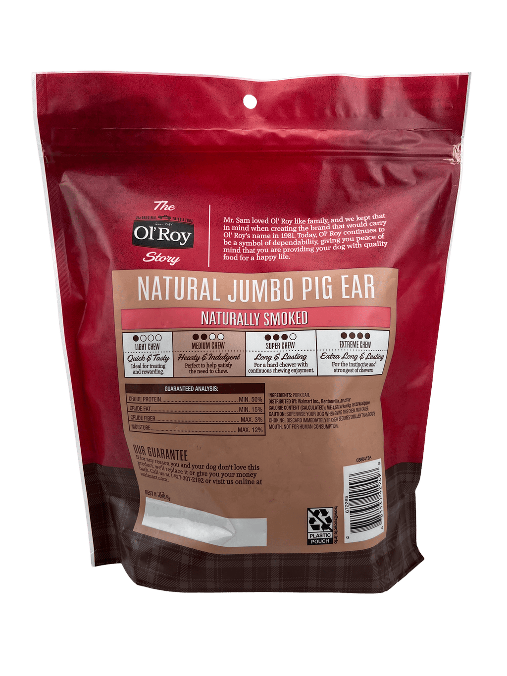 Ol' Roy Natural Jumbo Pig Ear Chews for Dogs, 10 Count, 12 oz