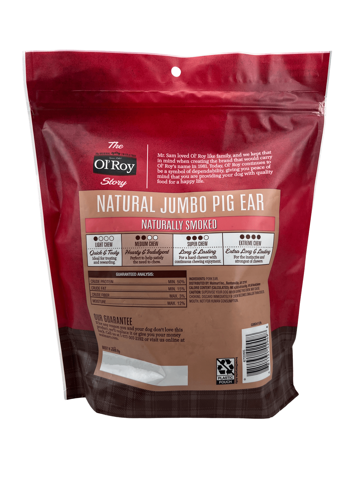 Ol' Roy Natural Jumbo Pig Ear Chews for Dogs, 10 Count, 12 oz