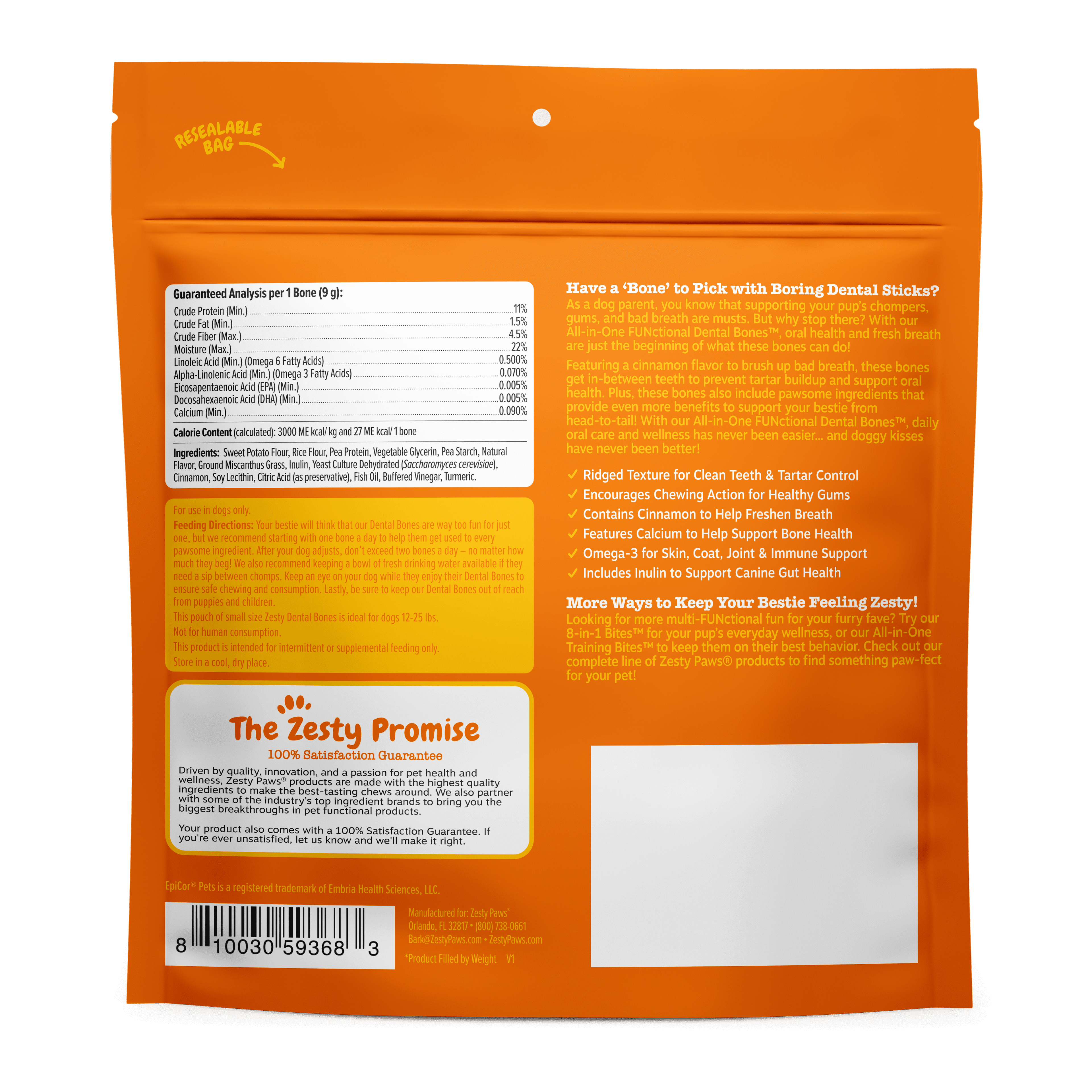 Zesty Paws Multifunctional Dental Bones for Dogs, 30 Small Dry Bones for Dogs 12-25 lbs