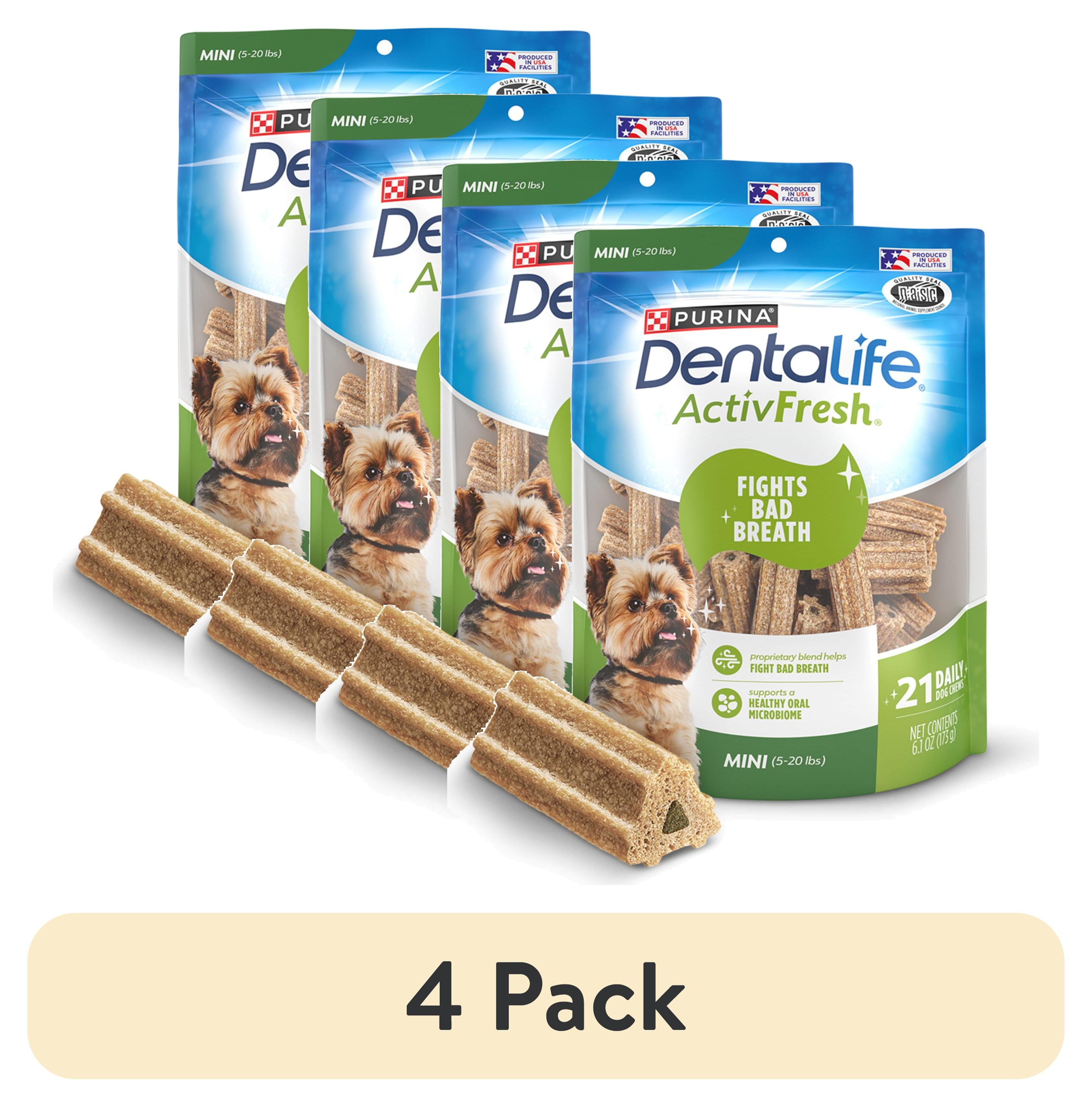 (4 pack) Purina DentaLife ActivFresh Mini Dog Treats Dental Chews with Chicken, 6.1 oz Pouch (4 Count)
