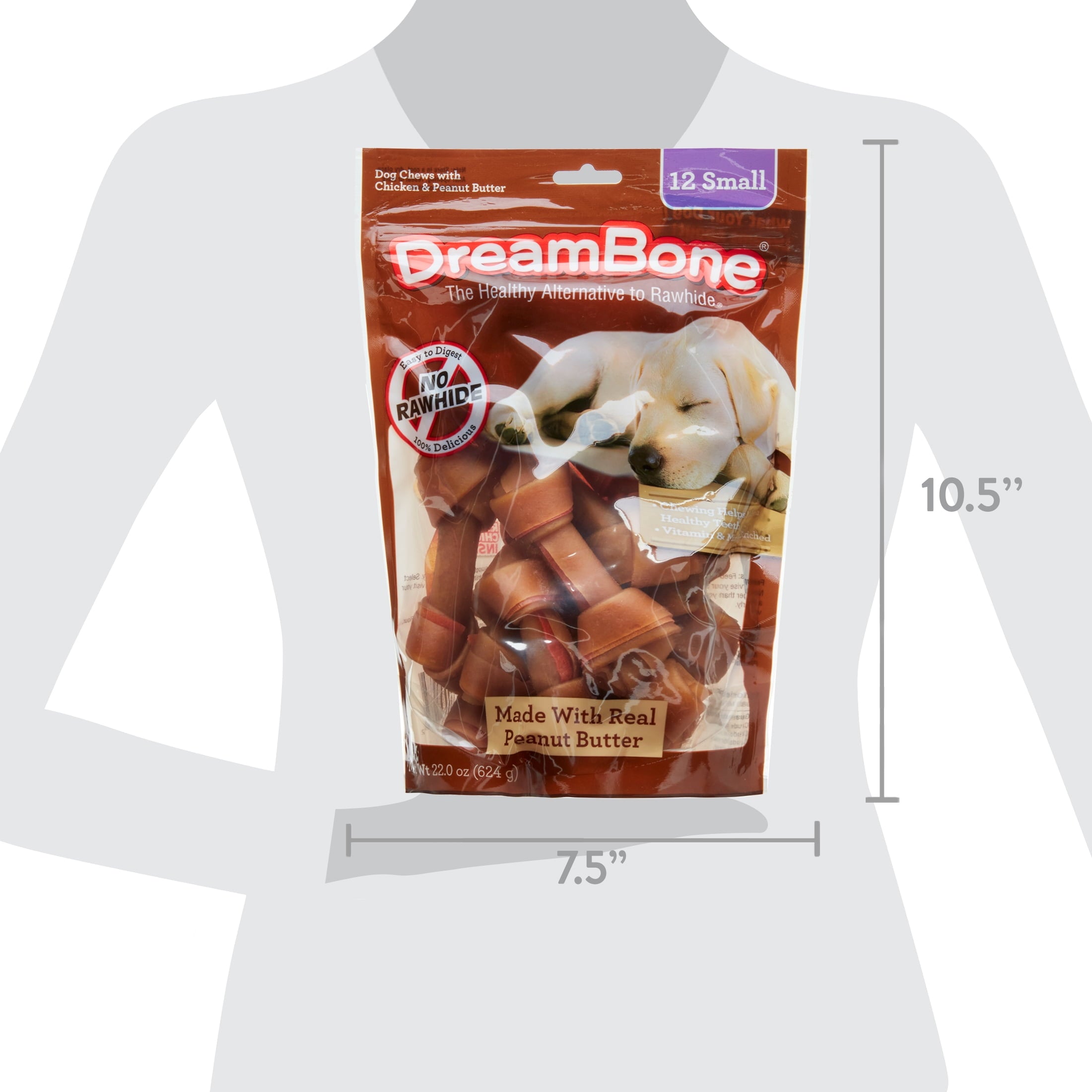 DreamBone Peanut Butter Flavored Rawhide-Free Dog Chews, Small, 22 Oz. (12 Count)