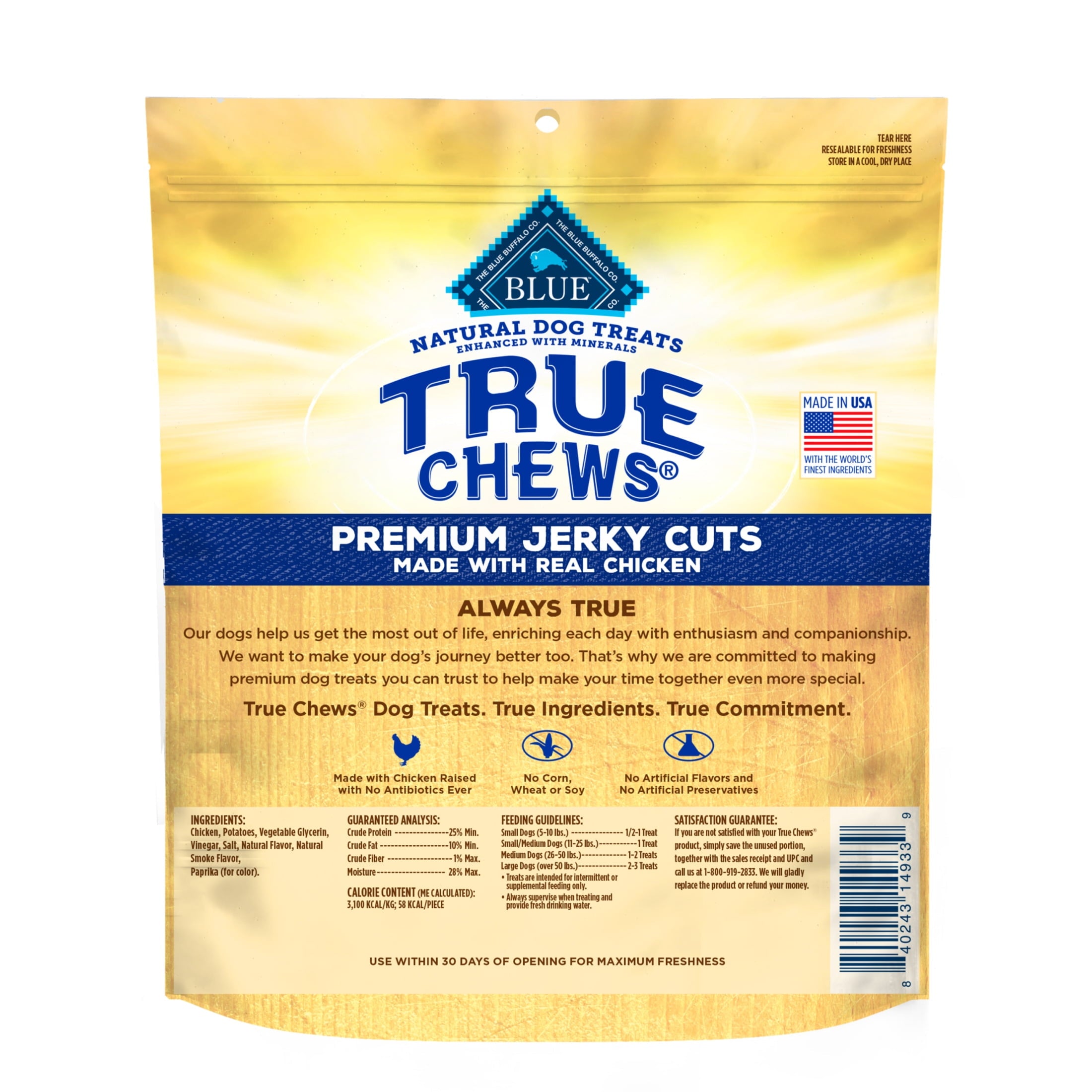 Blue Buffalo True Chews Premium Jerky Cuts Natural Dog Treats, Chicken 4oz bag