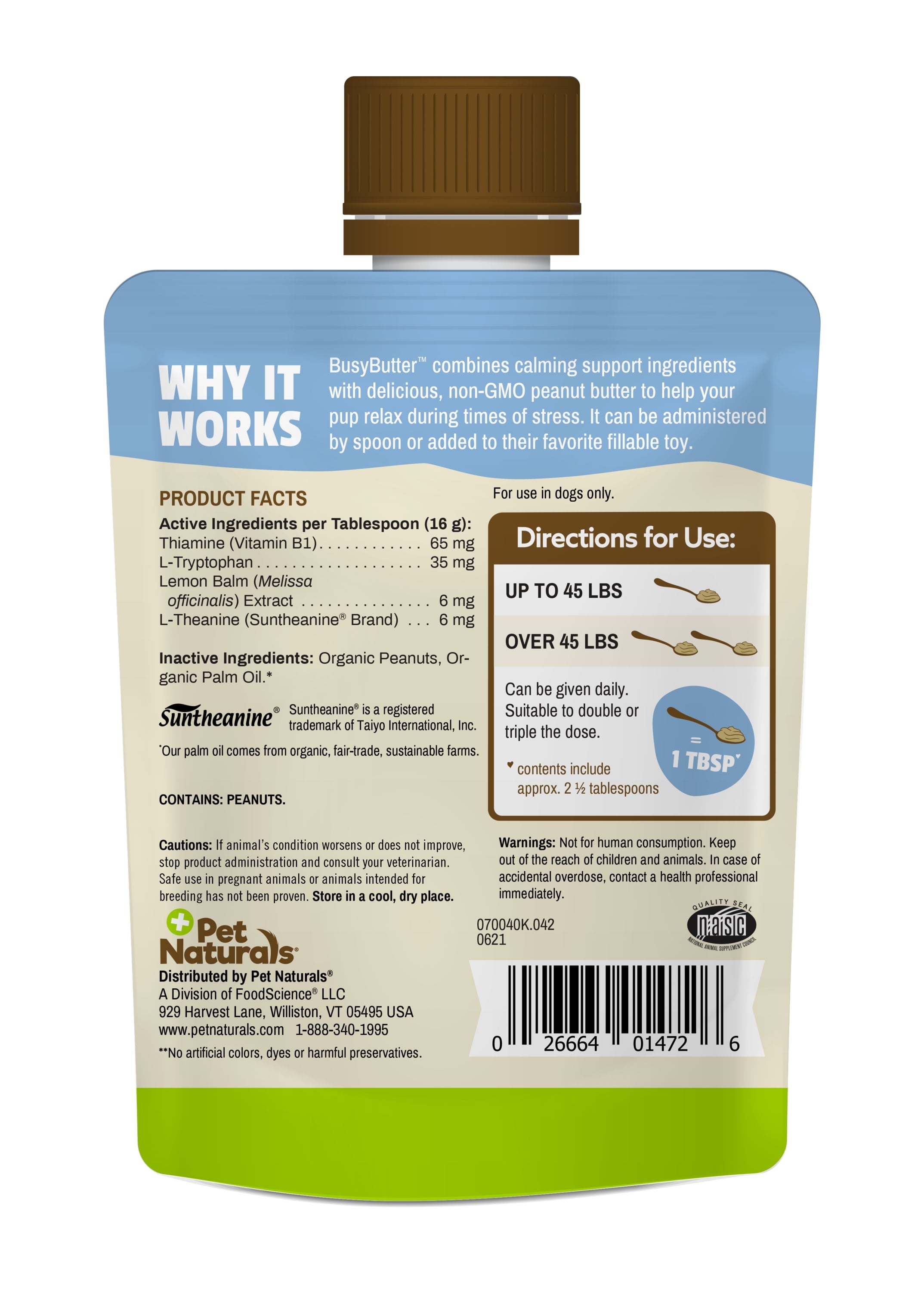 Pet Naturals Busybutter Calming Peanut Butter for Dogs, Stress and Anxiety Support, 1.5oz Pouch