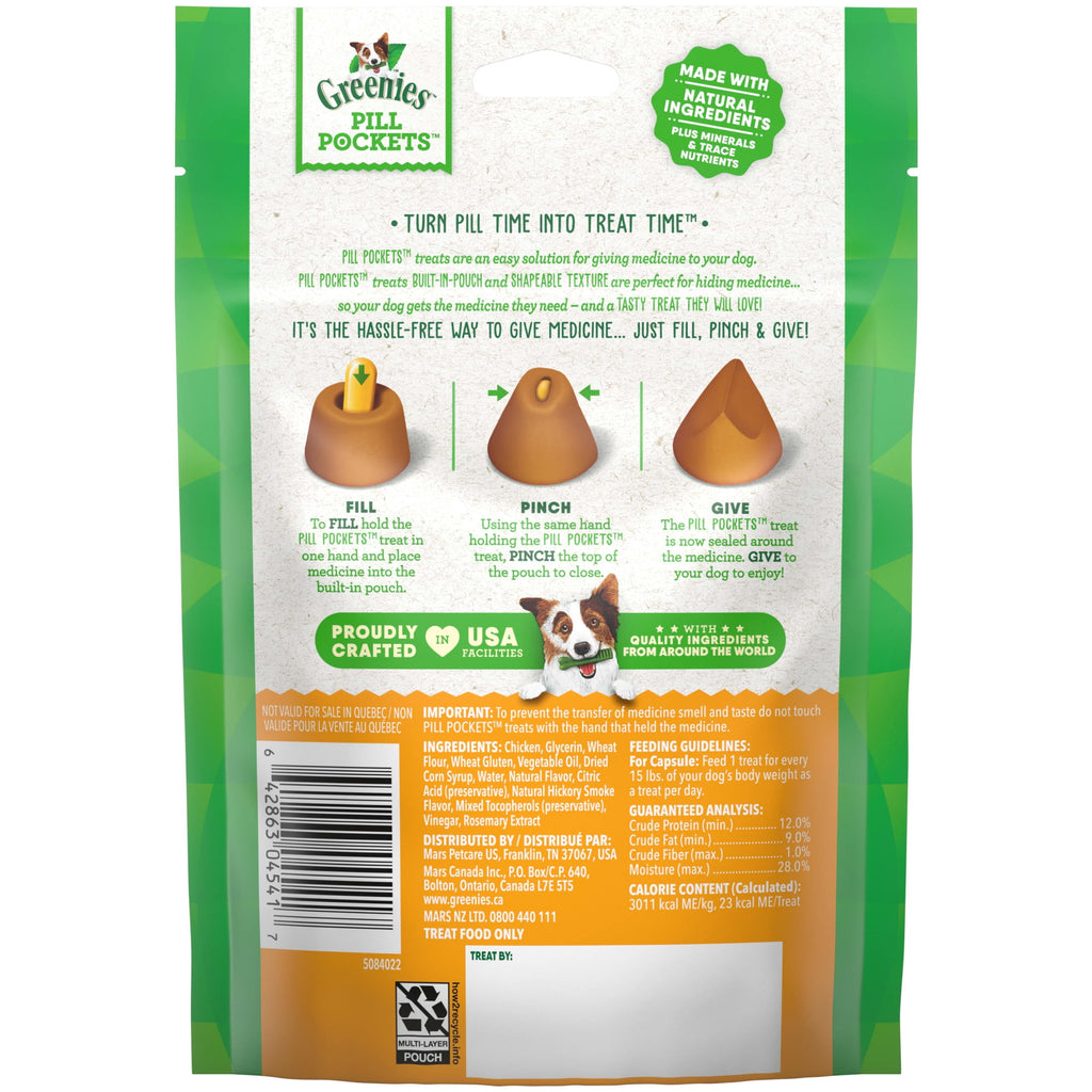 Greenies Pill Pockets For Dogs Chicken Flavor Large, Capsule Size Soft Dog Treats, 7.9 Oz, (30 Pk)