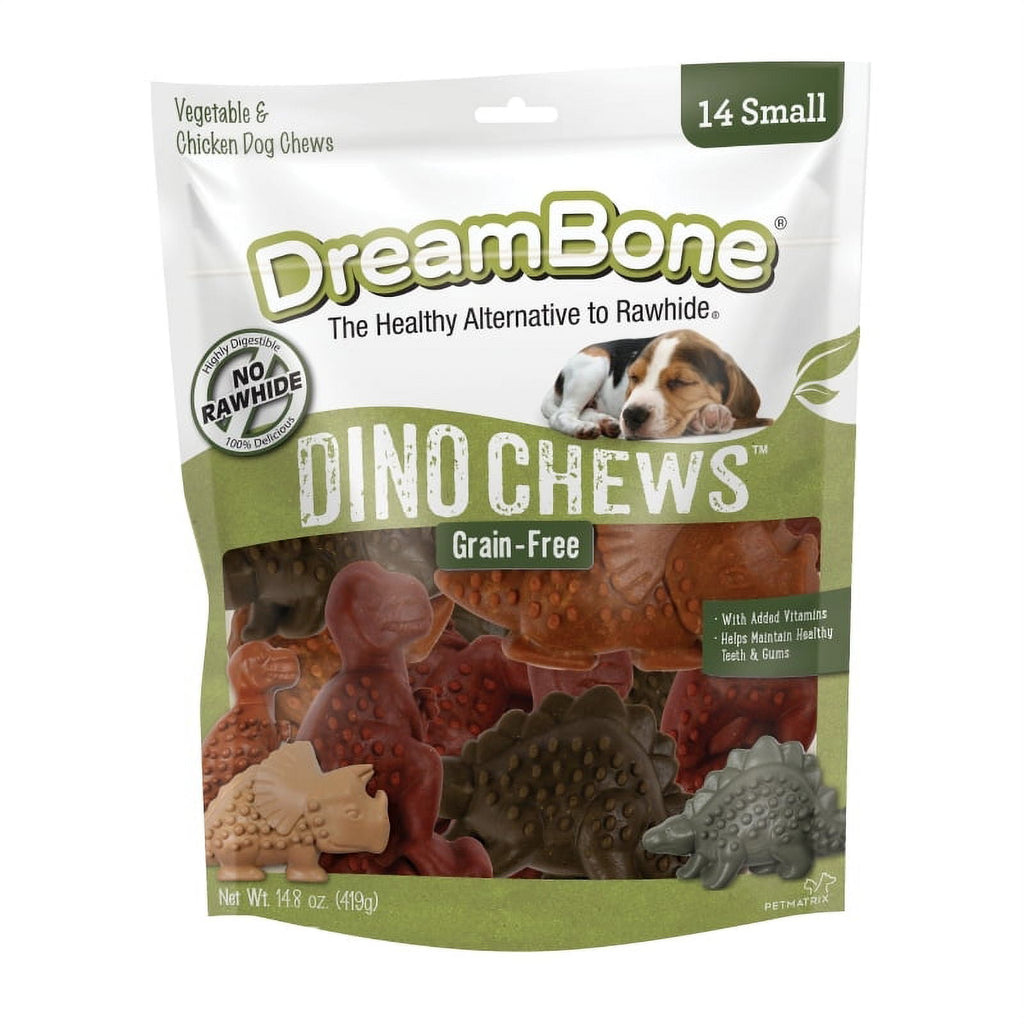 DreamBone Dino Chews Chicken & Vegetable Flavored Grain-Free, Rawhide-Free Dog Treats, Small, 14.8 Oz. (14 Count)