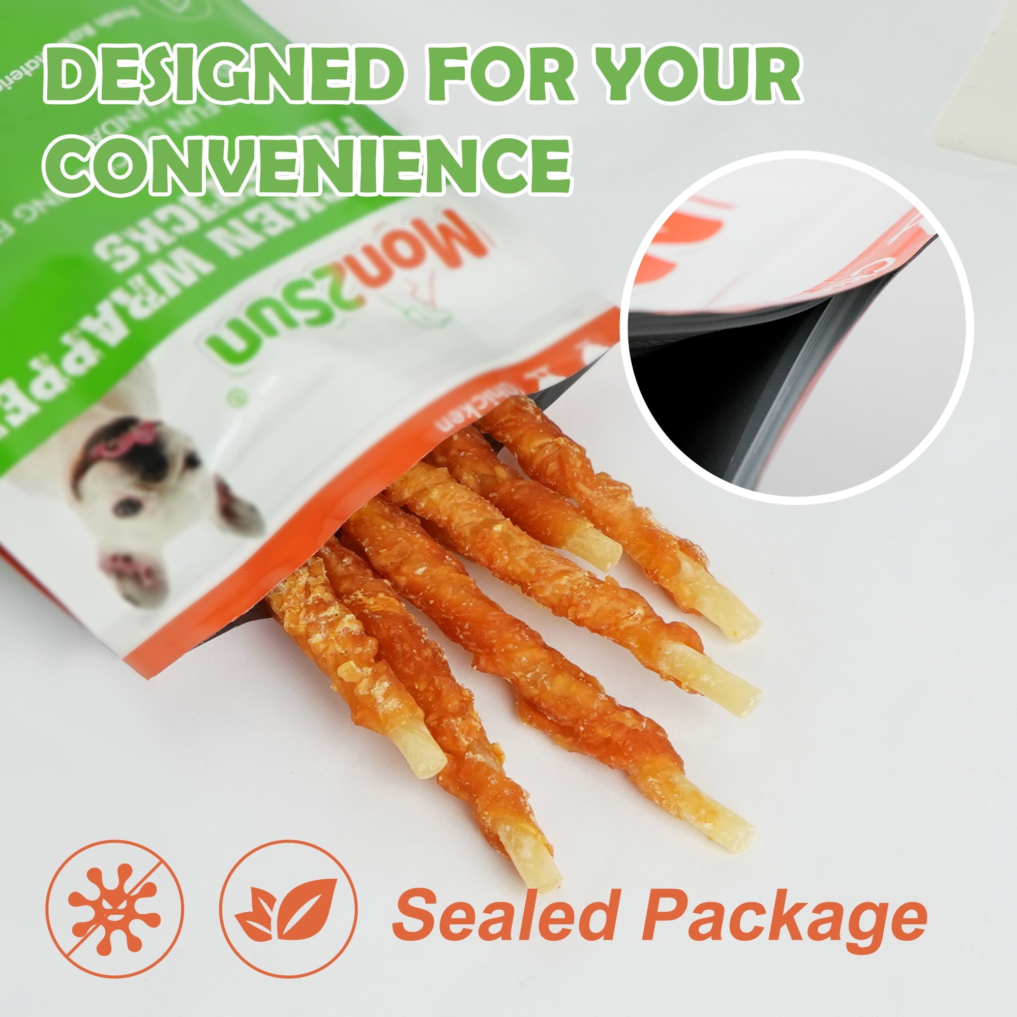 MON2SUN Chicken Wrapped Cod Sticks Rawhide Free Dog Treats for Small Dogs, 4.5-inch Snacks, 14 oz