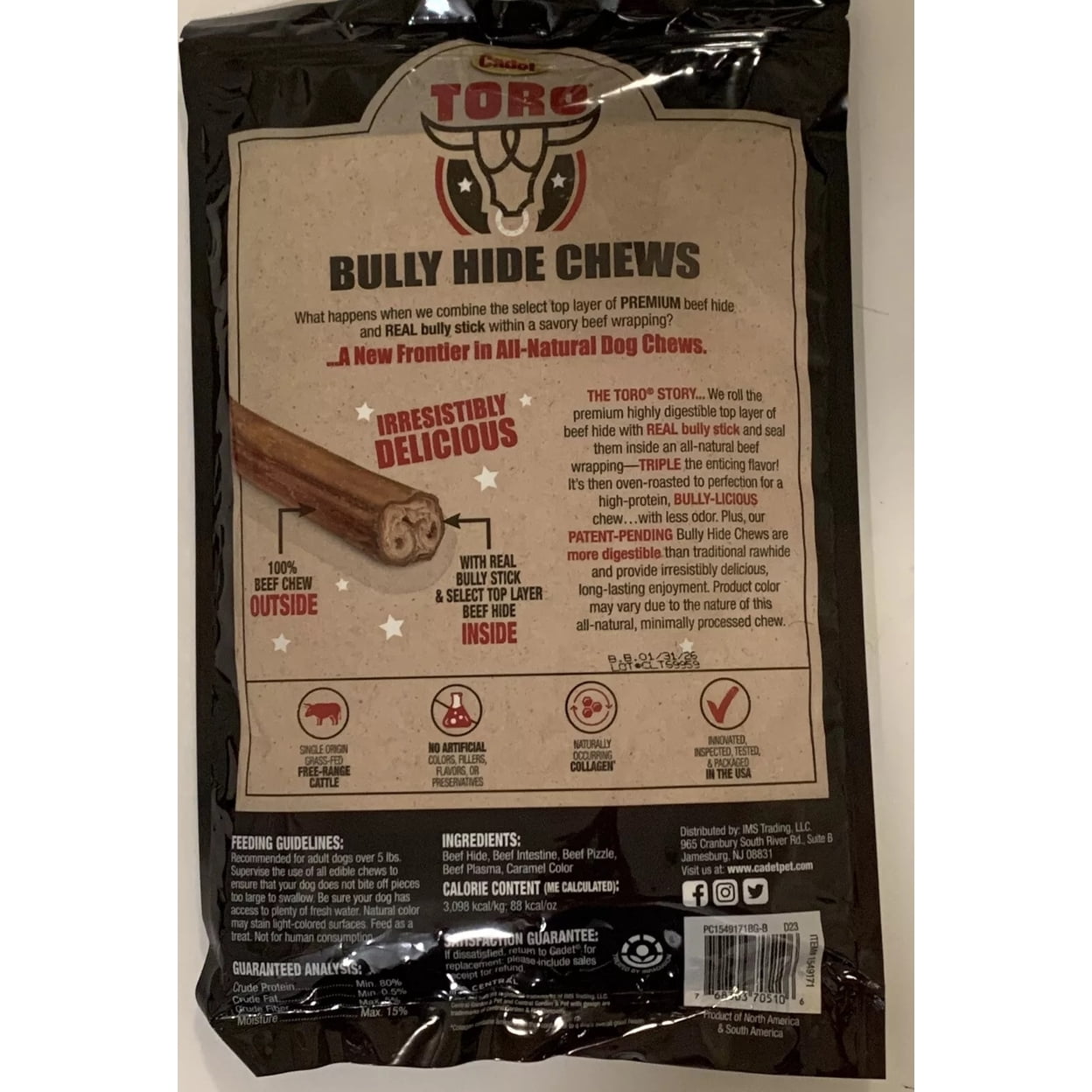 Cadet Toro Bully Hide Sticks All-Natural Dog Chews 9"-12" (Pack of 12)
