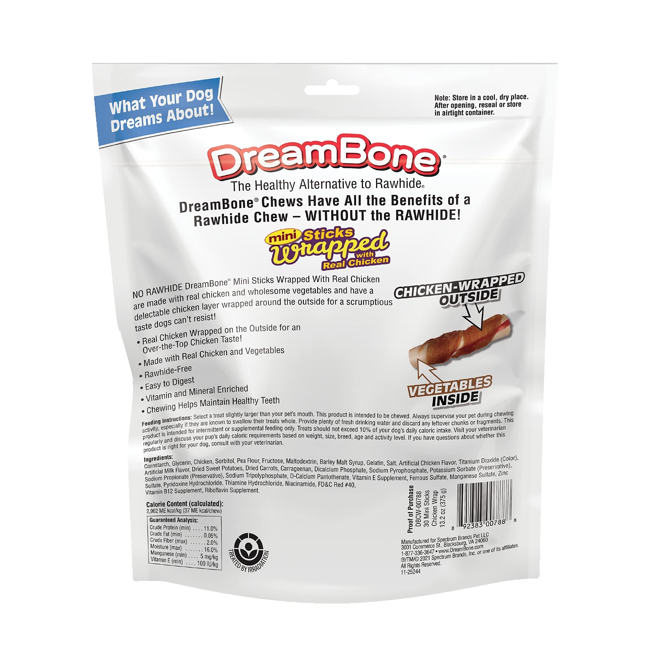 DreamBone Mini Sticks Wrapped with Real Chicken Rawhide-Free Chews for Dogs, 30 Count