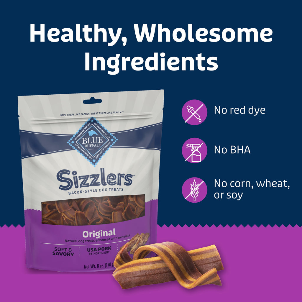 Blue Buffalo Sizzlers Bacon-Style Dog Treats with Real Pork, Original Flavor, 6-oz.