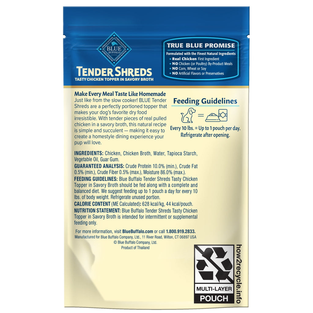 Blue Buffalo Tender Shreds Chicken Toppers, Dog Food, Chicken, 2.5oz. Pouch