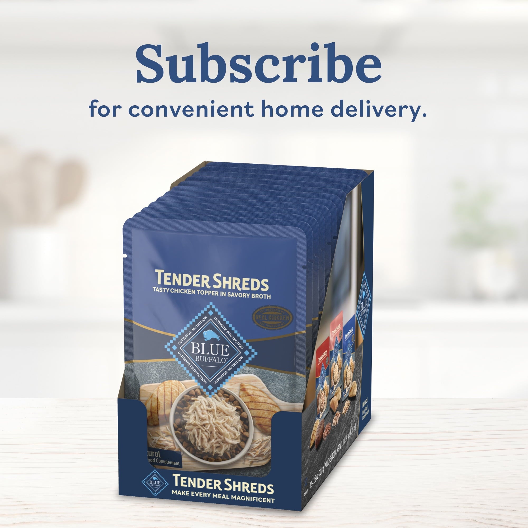 Blue Buffalo Tender Shreds Chicken Toppers, Dog Food, Chicken, 2.5oz. Pouch