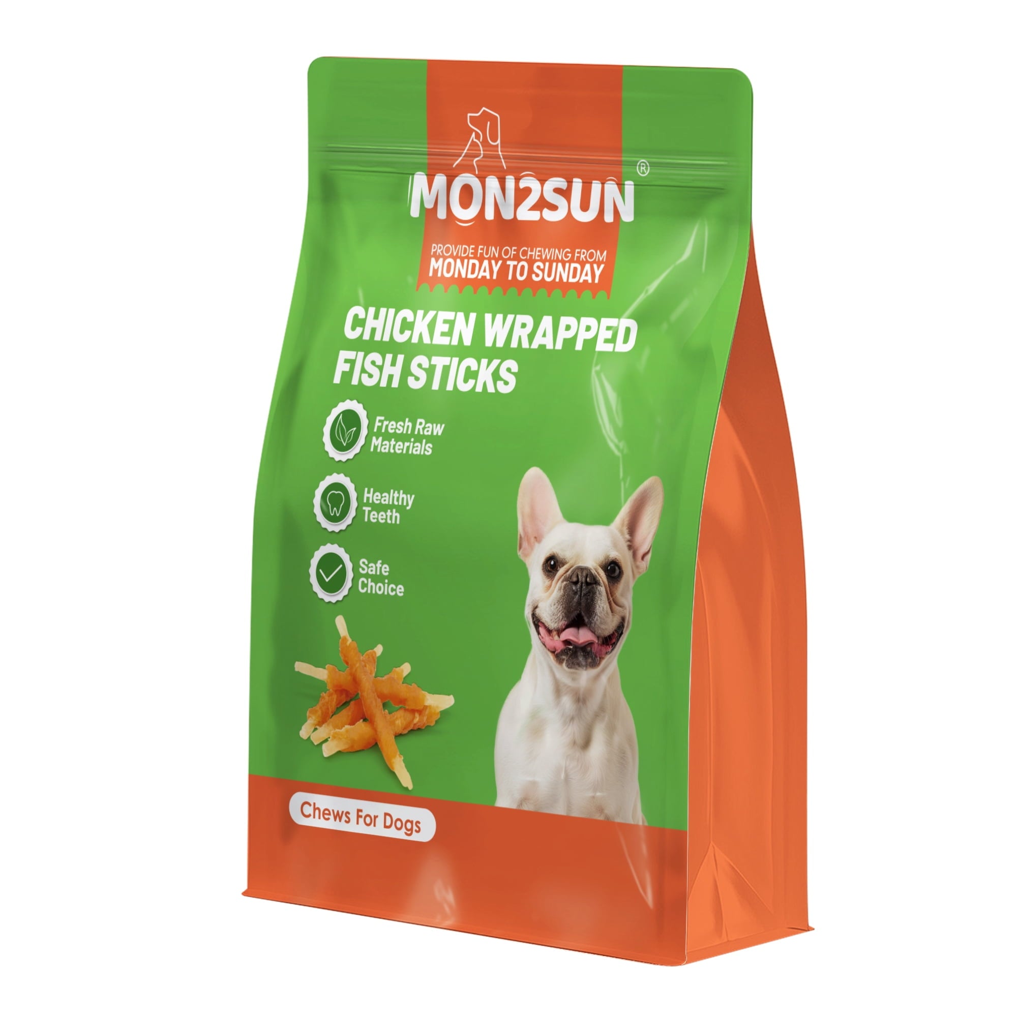 MON2SUN Chicken Wrapped Cod Sticks Rawhide Free Dog Treats for Small Dogs, 4.5-inch Snacks, 14 oz