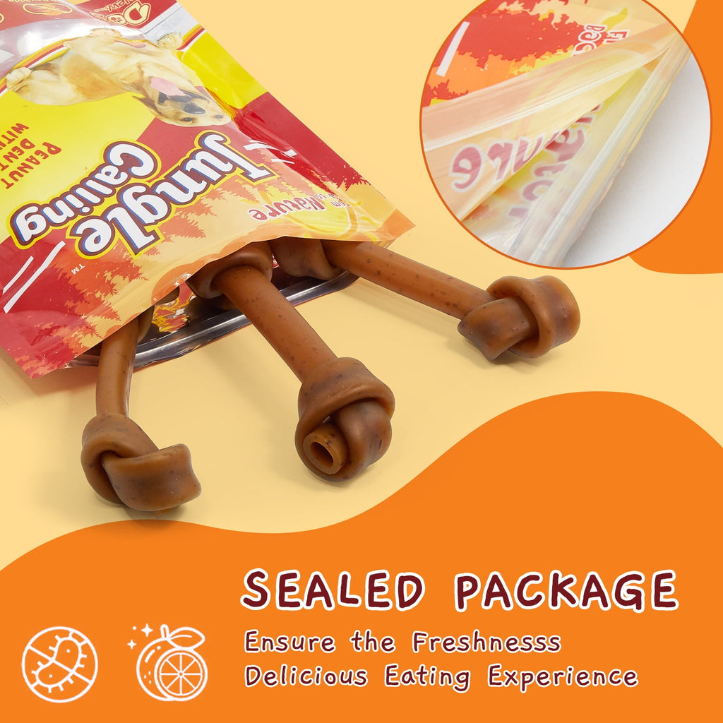 Jungle Calling Rawhide Free 6.5'' Peanut Butter Bones Dog Treats,Dog Chews for Dogs,4 Count