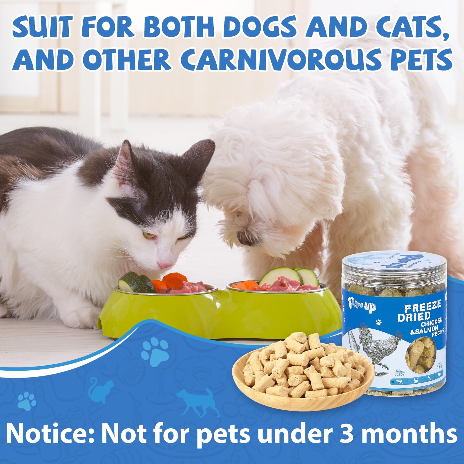 PAWUP Freeze Dried Salmon Dog & Cat Treats, All Natural Raw Cat Food Topper, Hign Protein Chew Pet Training Treats, Chicken & Salmon Recipe, 5.3oz