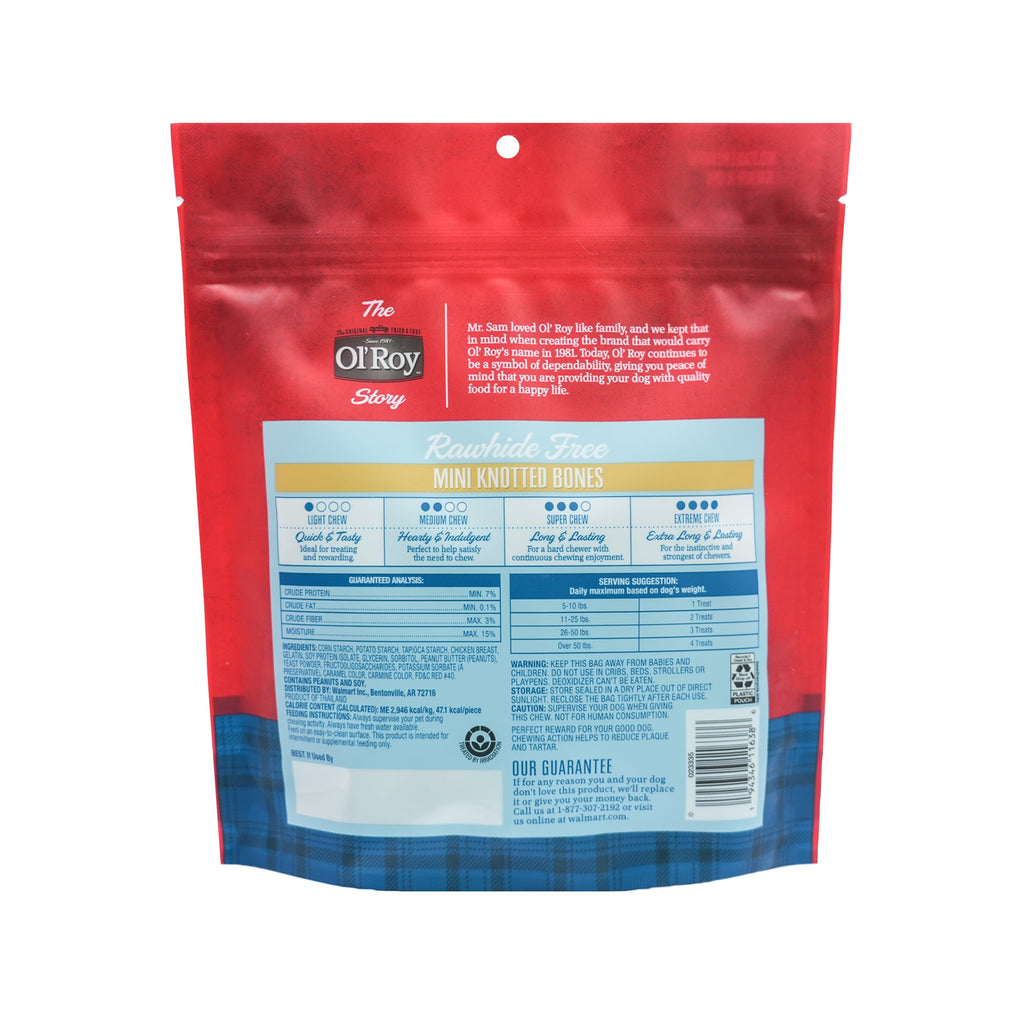 Ol' Roy 2.5" Rawhide Free Mini Knotted Peanut Butter Flavored Bones, Chews for Dogs, 14 oz, 25 Count