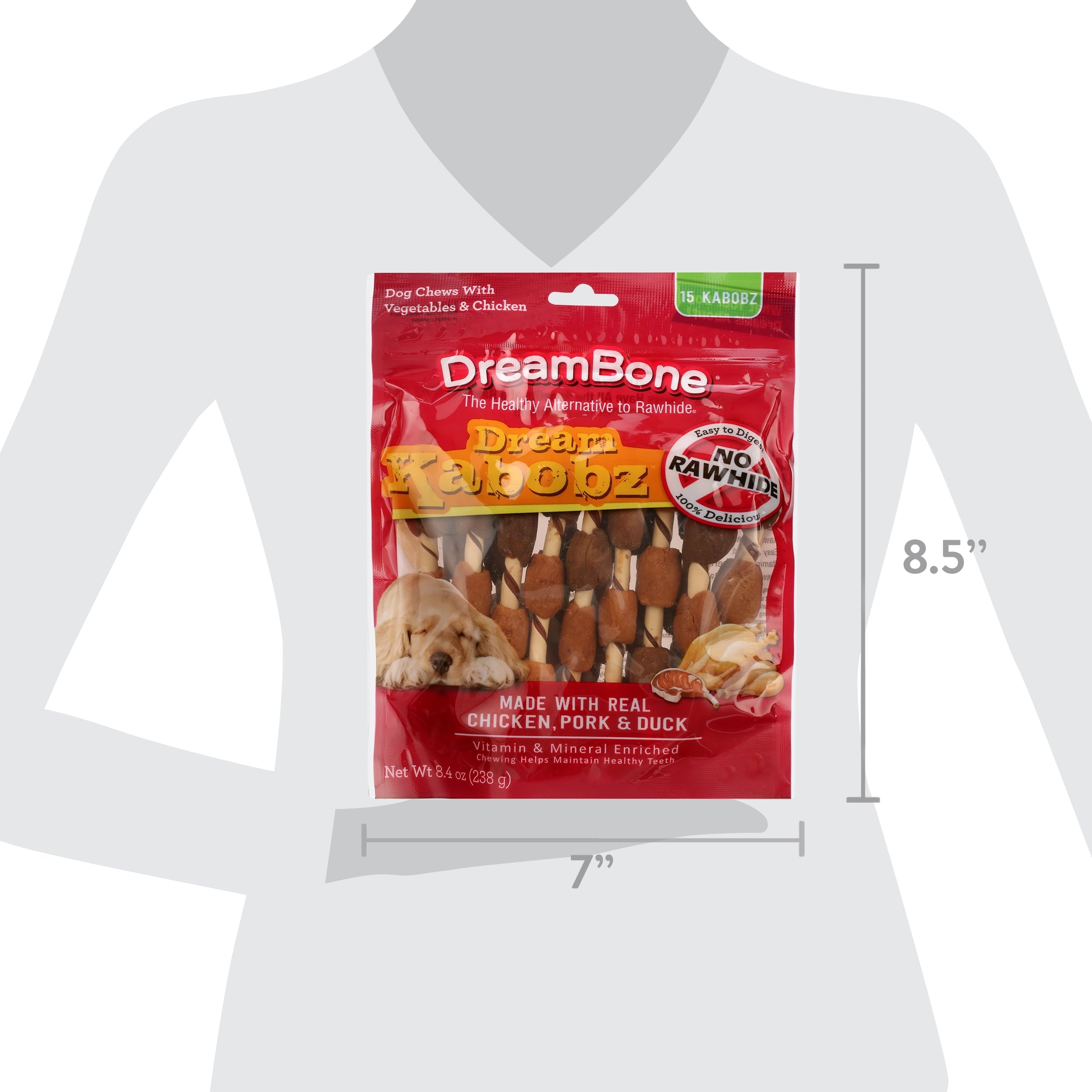 DreamBone Dream Kabobz Rawhide-Free Chews for Dogs, Made with Real Chicken, Pork and Duck, 15 Count