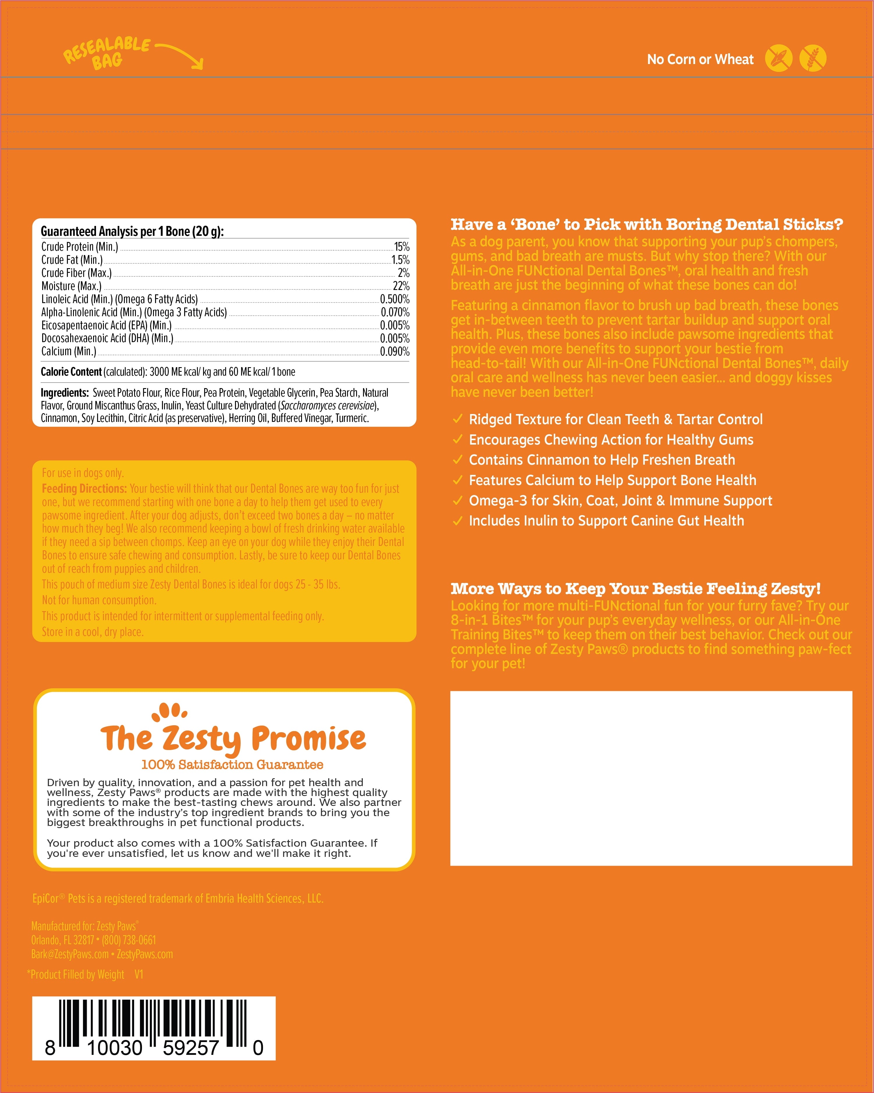 Zesty Paws Multifunctional Dental Bones for Dogs, 30 Small Dry Bones for Dogs 12-25 lbs