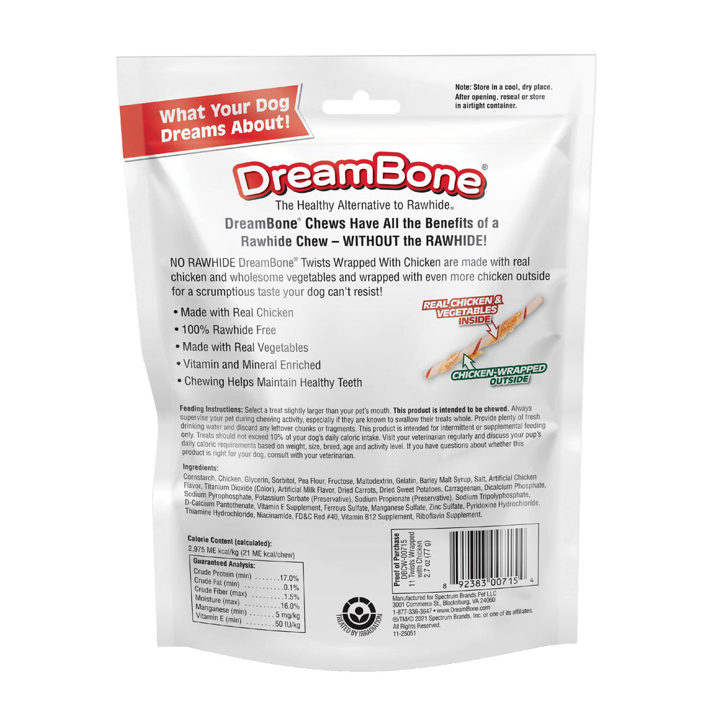 DreamBone Twists Chews Wrapped with Real Chicken, Rawhide-Free Chews for Dogs, 11 Count