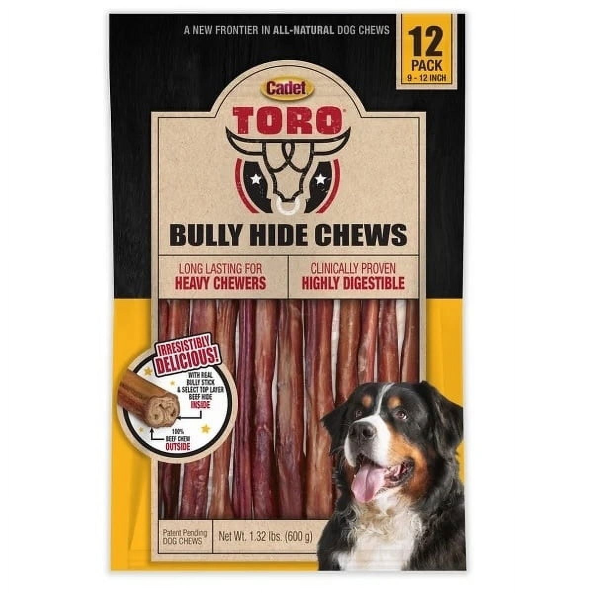 Cadet Toro Bully Hide Sticks All-Natural Dog Chews 9"-12" (Pack of 12)
