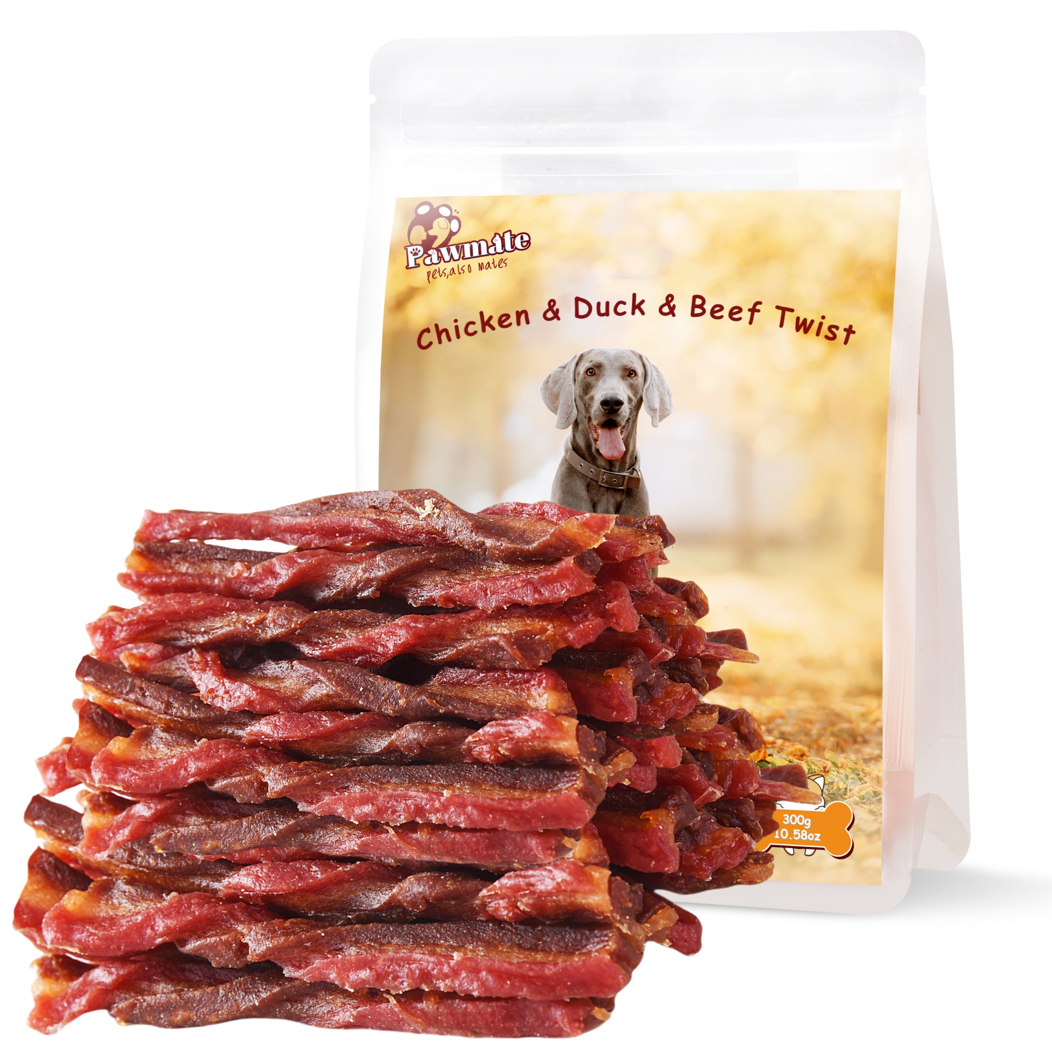 Pawmate Beef, Chicken & Duck Twist Dog Treats, Triple Meats Natural Treats for All Dogs, 11oz