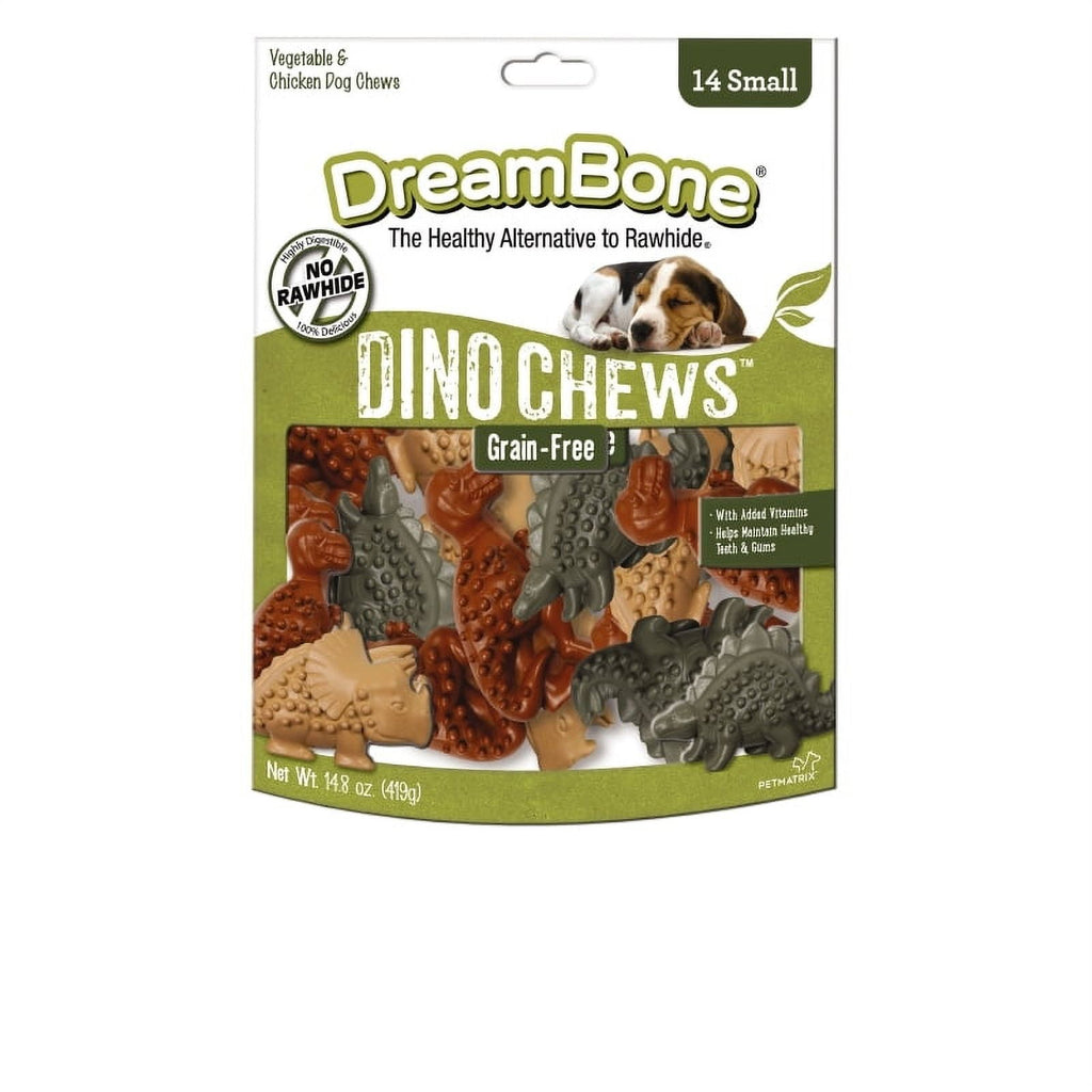 DreamBone Dino Chews Chicken & Vegetable Flavored Grain-Free, Rawhide-Free Dog Treats, Small, 14.8 Oz. (14 Count)