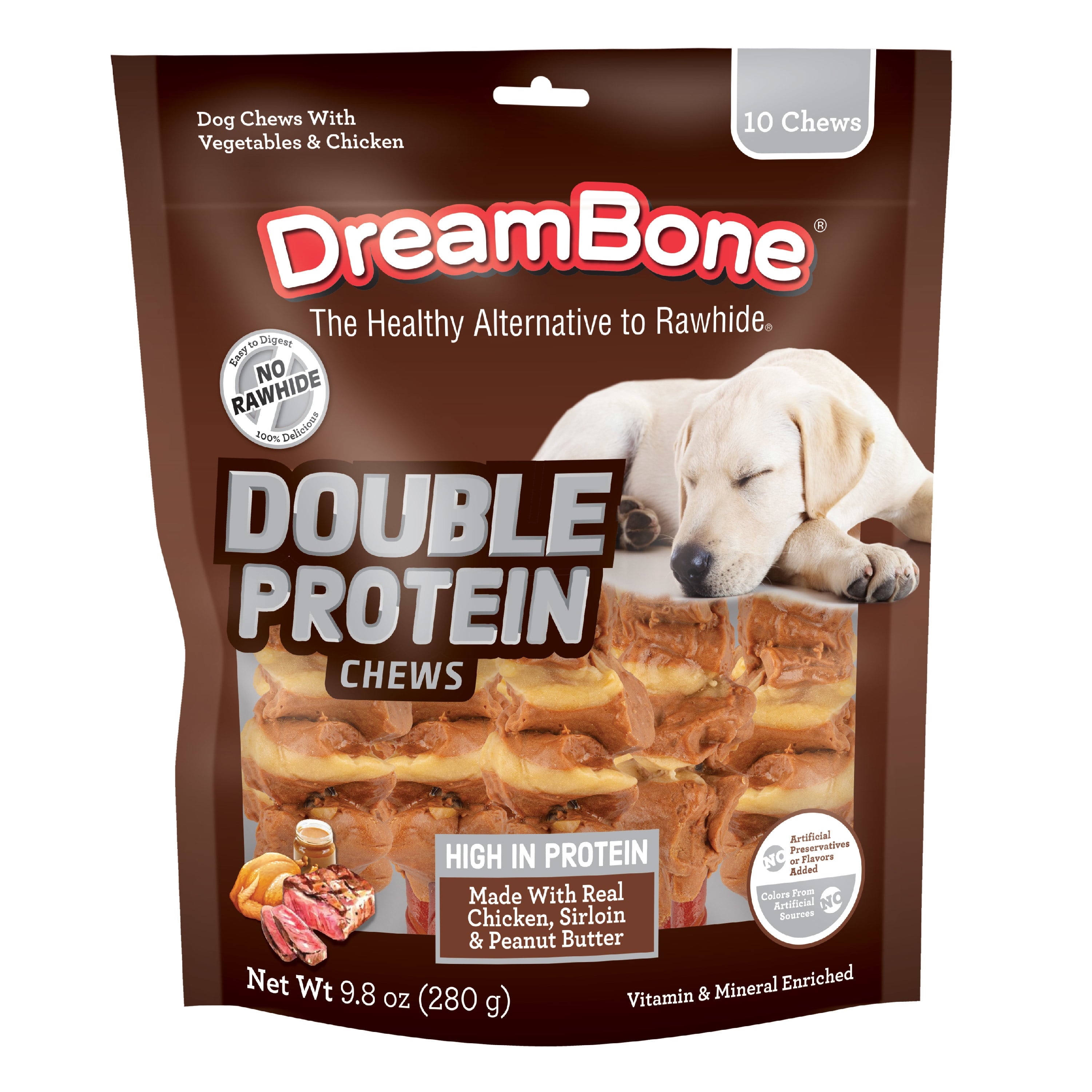 DreamBone Double Protein Chews with Real Chicken and Sirloin, Rawhide-Free Chews for Dogs, 10 Count