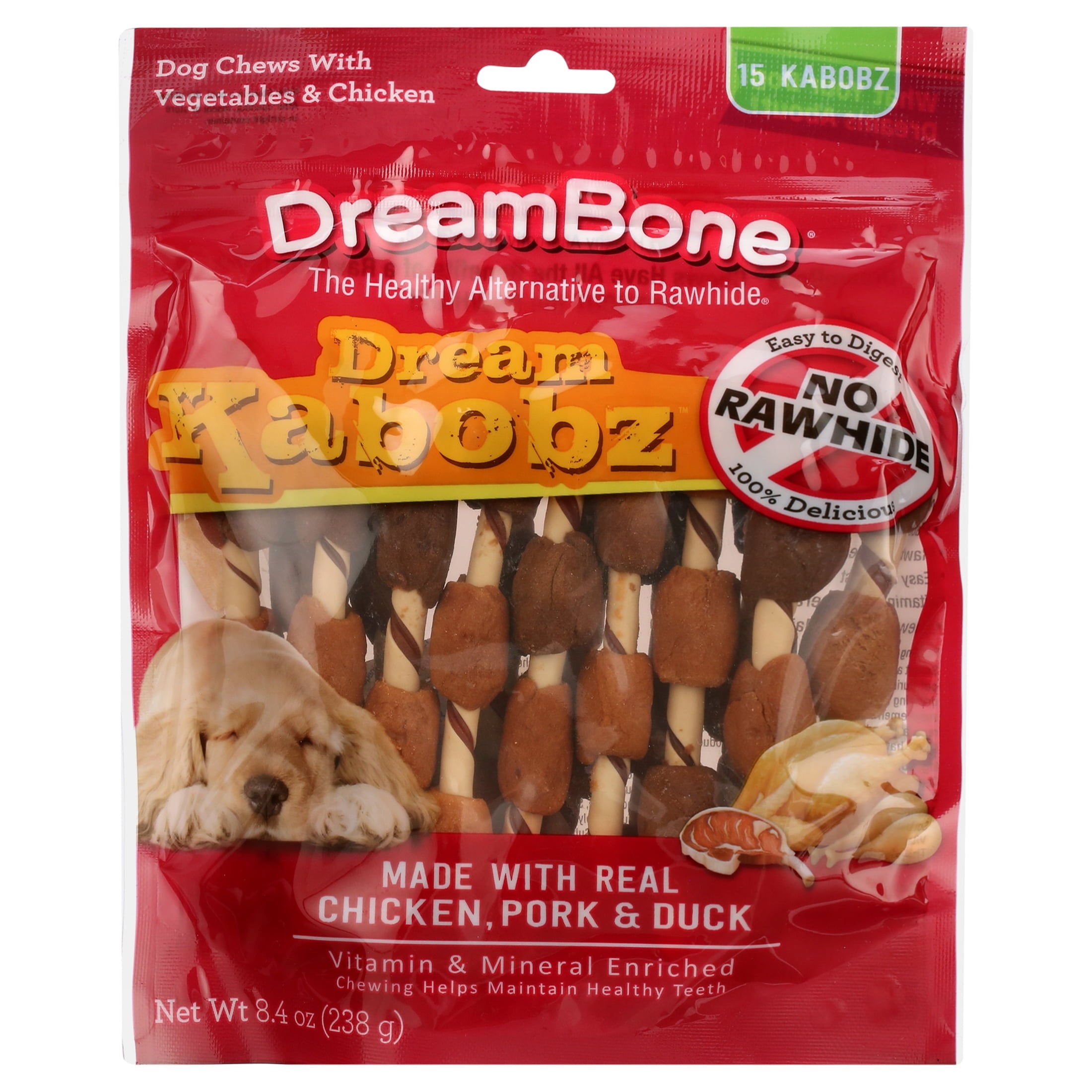 DreamBone Dream Kabobz Rawhide-Free Chews for Dogs, Made with Real Chicken, Pork and Duck, 15 Count