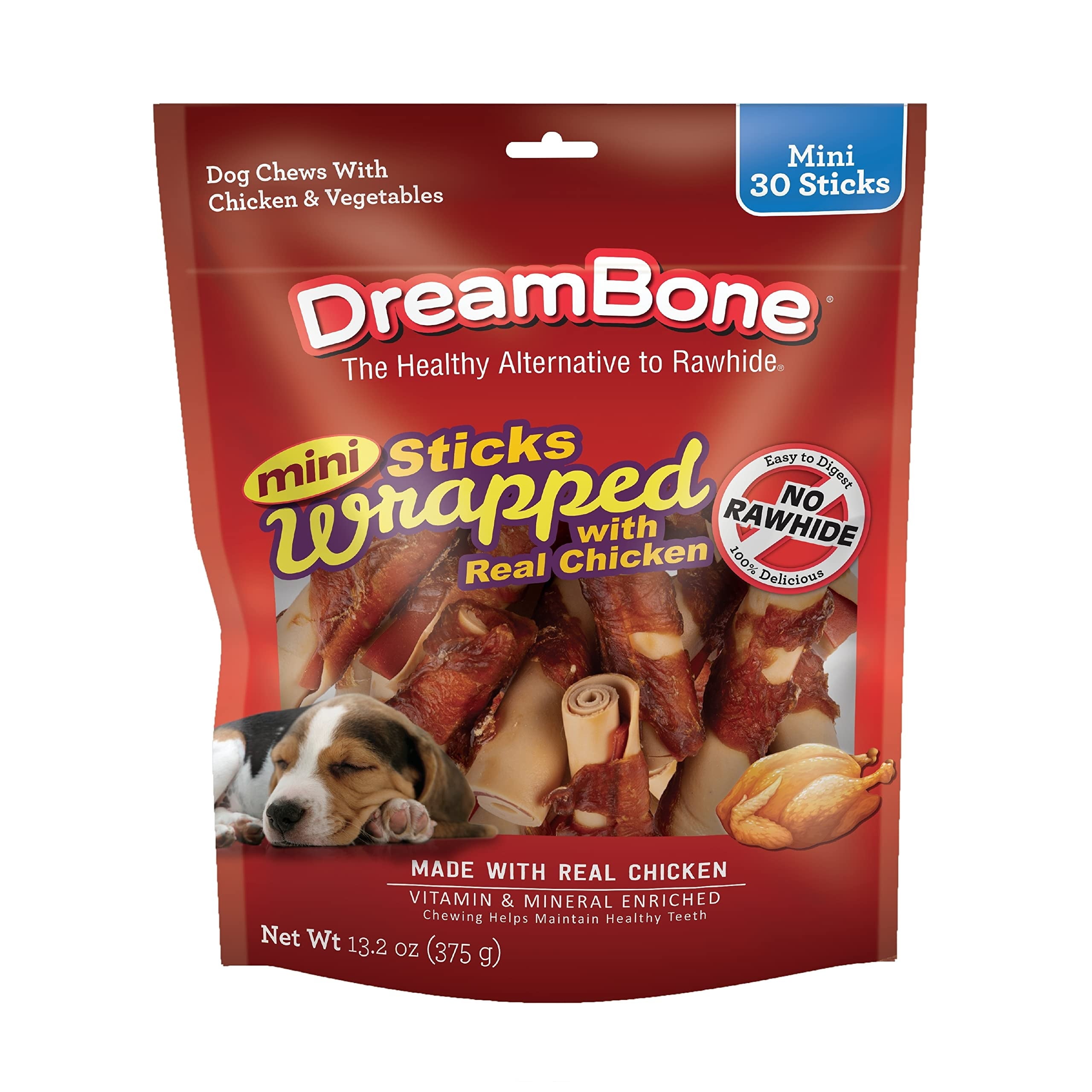 DreamBone Mini Sticks Wrapped with Real Chicken Rawhide-Free Chews for Dogs, 30 Count