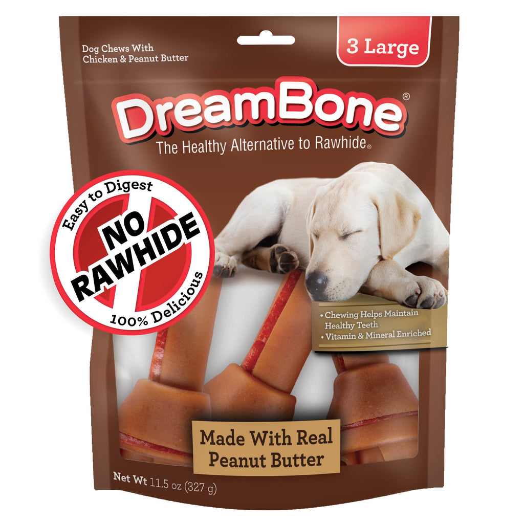 DreamBone Peanut Butter Flavored Rawhide-Free Dog Chews, Large, 12 Oz. (3 Count)