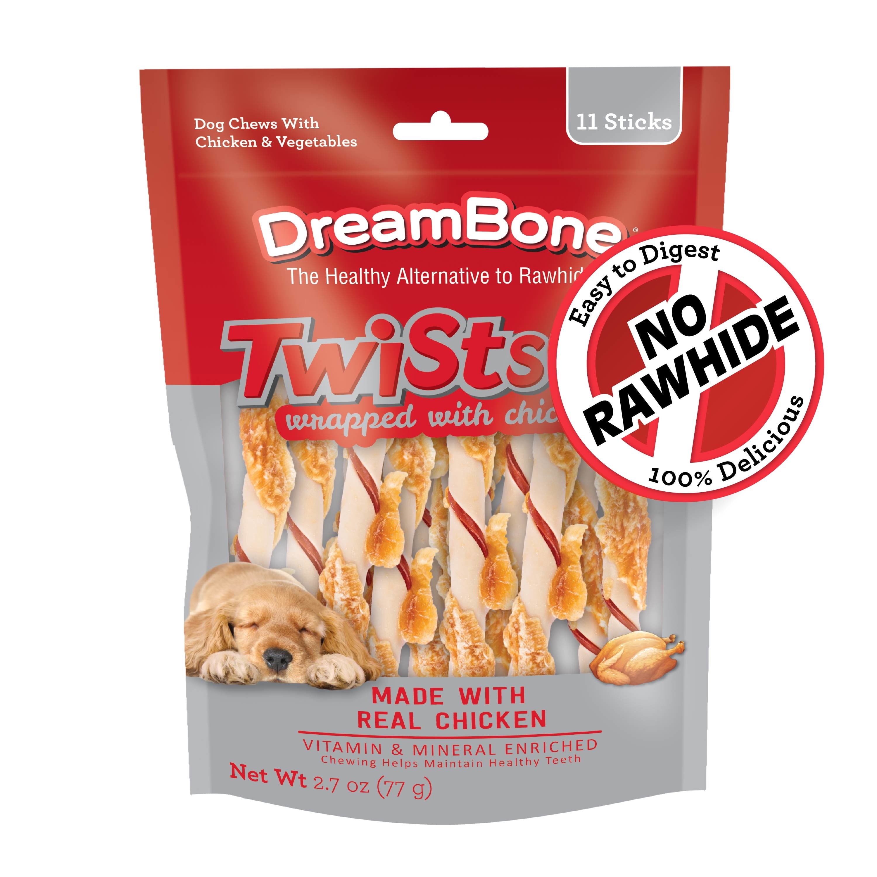DreamBone Twists Chews Wrapped with Real Chicken, Rawhide-Free Chews for Dogs, 11 Count